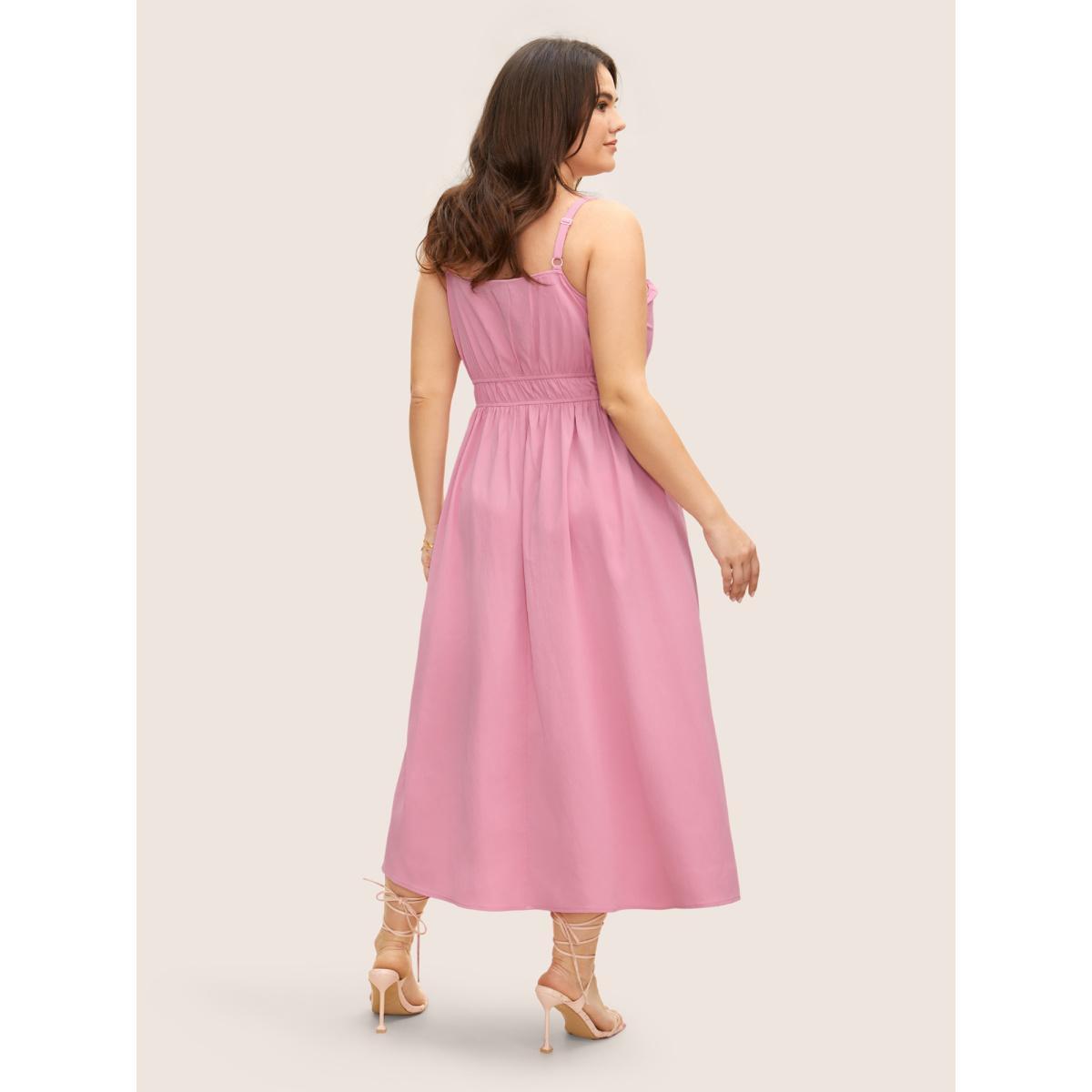 Plus Size Plain Textured Tie Knot Ruffles Cami Dress Blush Women Elegant Tie knot Non Sleeveless Curvy BloomChic 22-24/3X Product Image