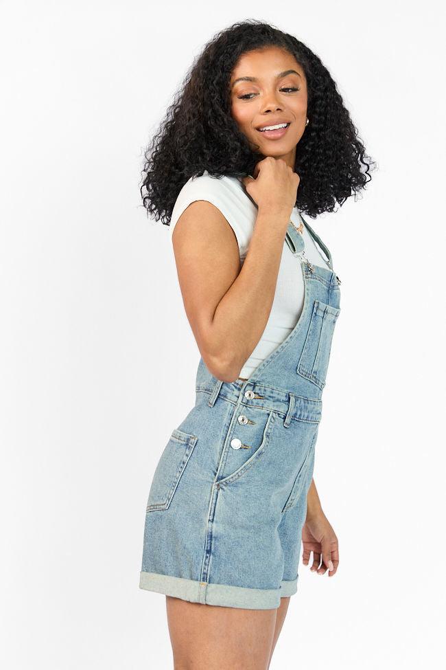 Common Ground Medium Wash Relaxed Fit Cuffed Overalls Product Image