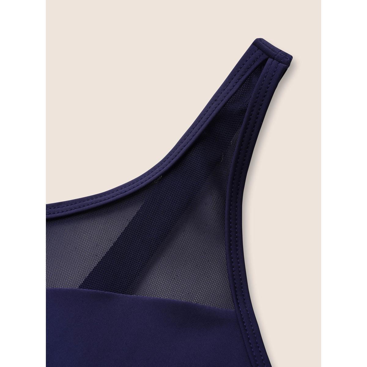 Plus Size Solid Mesh Patchwork Laser Cut Swim Dress Women's Swimwear Indigo Beach Bodycon Round Neck High stretch Curve Swim Dresses BloomChic 14-16/1X Product Image
