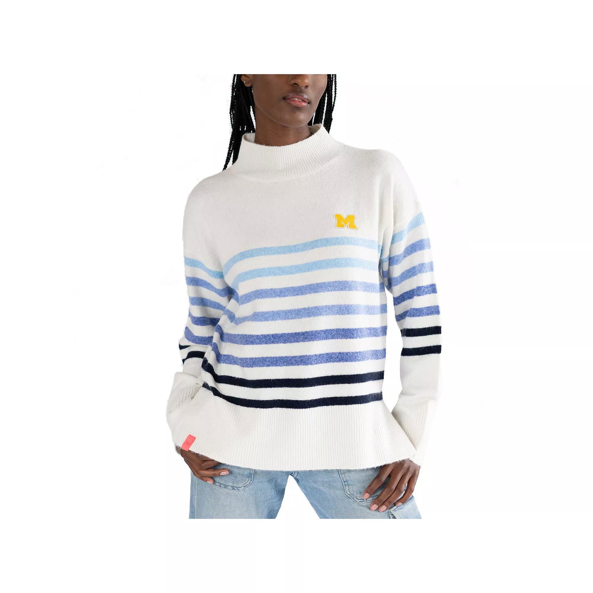 Women's Lusso  White Michigan Wolverines Simone Striple Mock Neck Oversized Pullover Sweatshirt, Size: XL Product Image