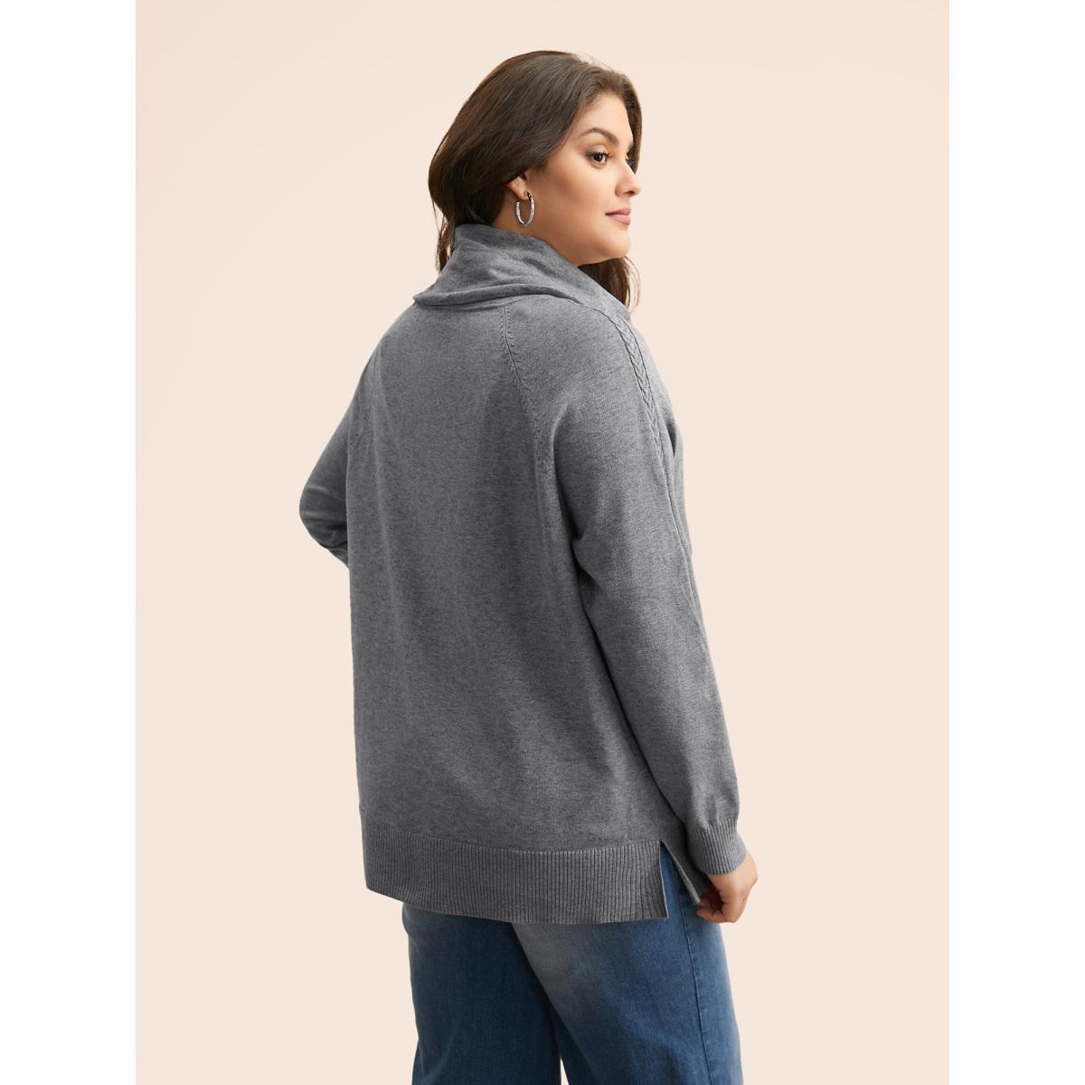 Plus Size Supersoft Essentials Turtleneck Raglan Sleeve Pullover DarkGray Women Casual Long Sleeve Turtleneck Everyday Pullovers BloomChic 26/4X Product Image