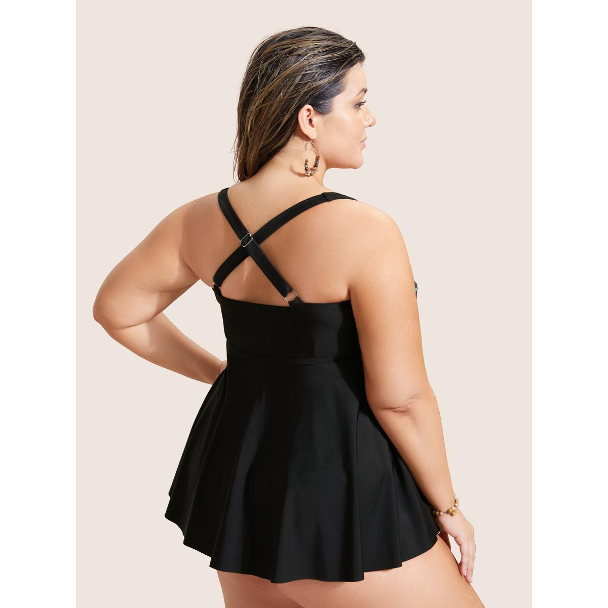 Plus Size Tropical Print Crossover Swim Top Women's Swimwear Multicolor Beach Twist High stretch Bodycon Heart neckline Curve Swim Tops BloomChic 28/5X Product Image