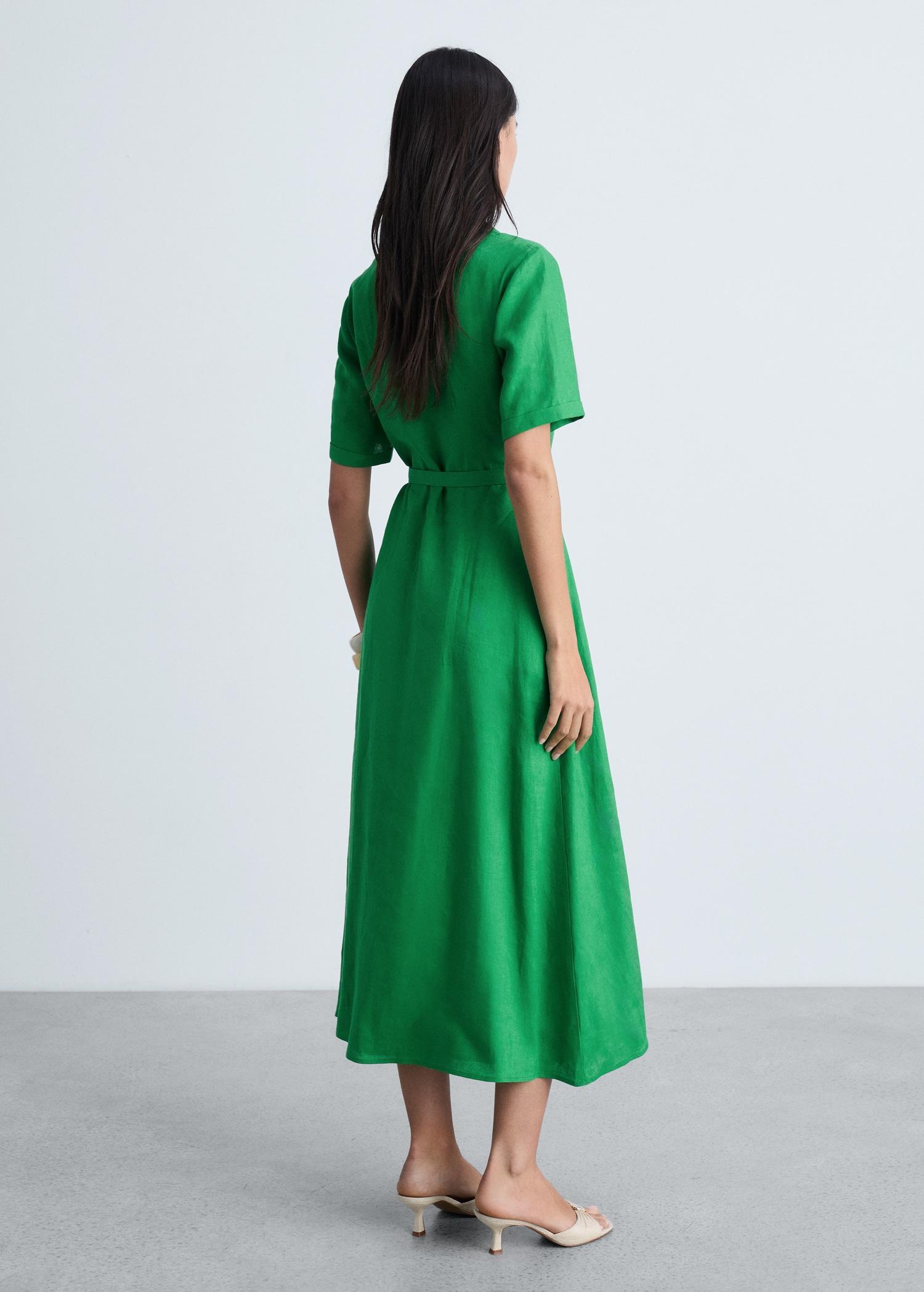 Belt linen dress - Women | MANGO USA Product Image