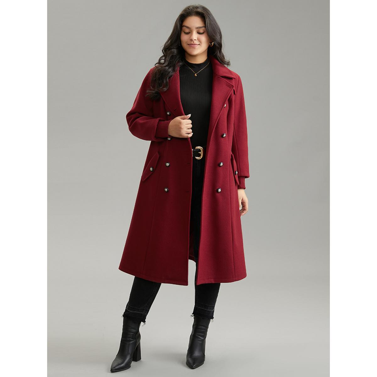 Plus Size Plain Lapel Collar Double Breasted Coat Women Scarlet Casual Lined Ladies Dailywear Winter Coats BloomChic 14-16/1X Product Image