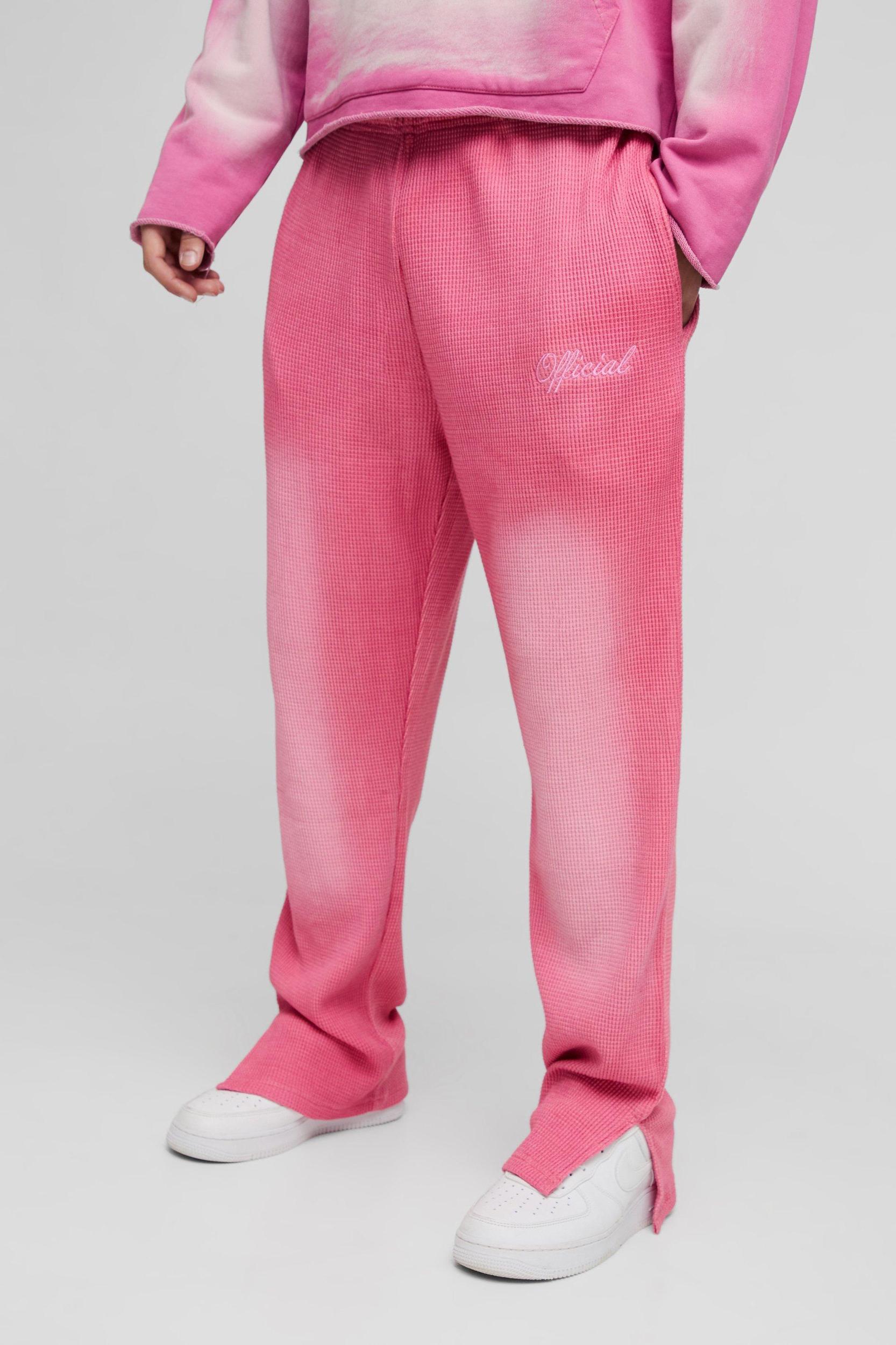 Regular Fit Spray Wash Heavy Waffle Embroidered Split Hem Sweatpants | boohooMAN USA Product Image