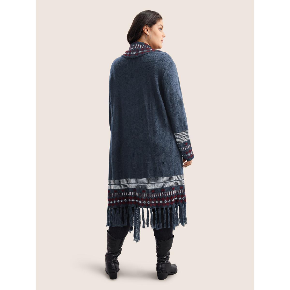 Plus Size Bandana Print Fringe Trim Maxi Cardigan Stone Women Casual Long Sleeve Everyday Cardigans BloomChic 14-16/1X Product Image