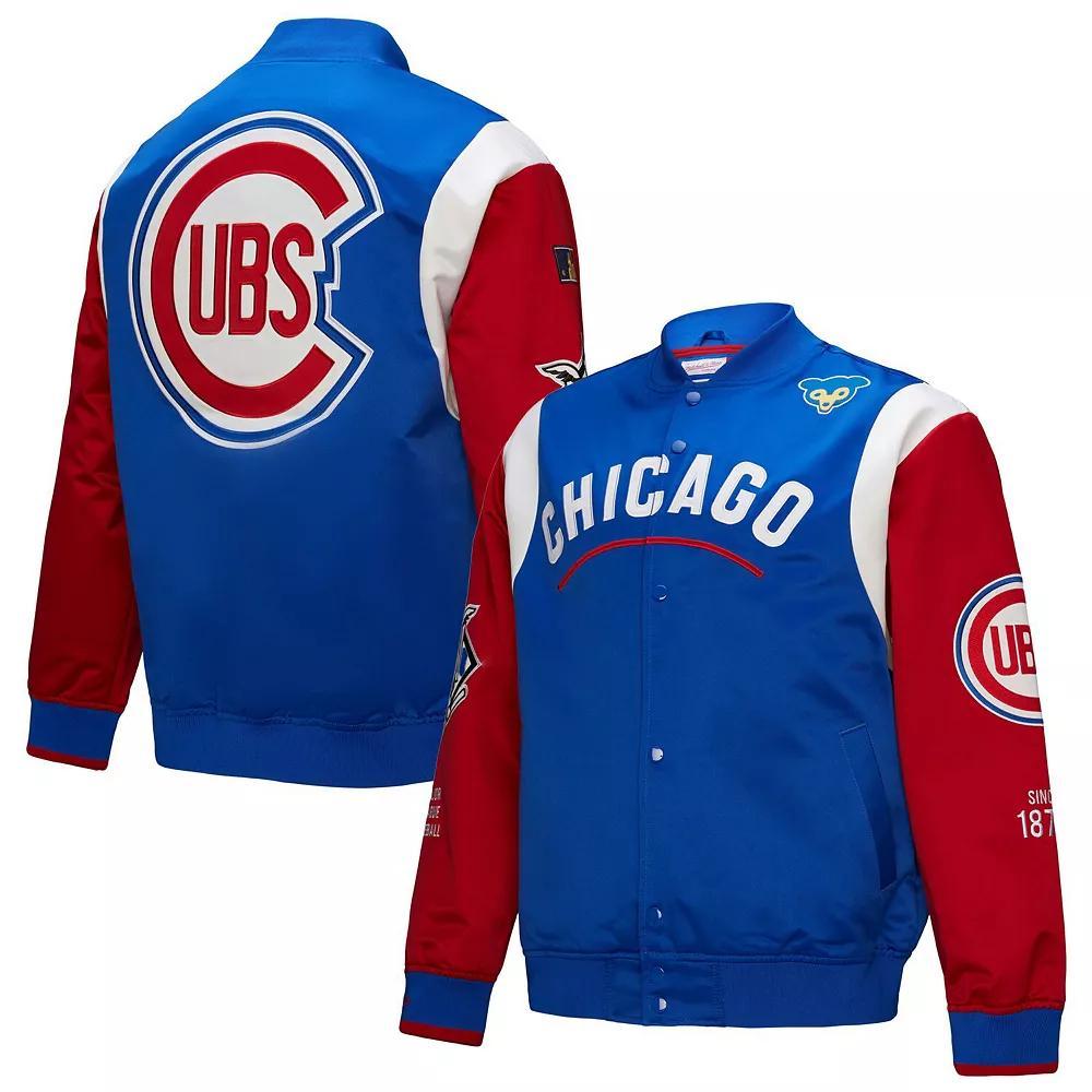 Men's Mitchell & Ness Royal/Red Chicago Cubs Cooperstown Collection Team Origins Satin Full-Snap Jacket, Size: Medium, Blue Product Image