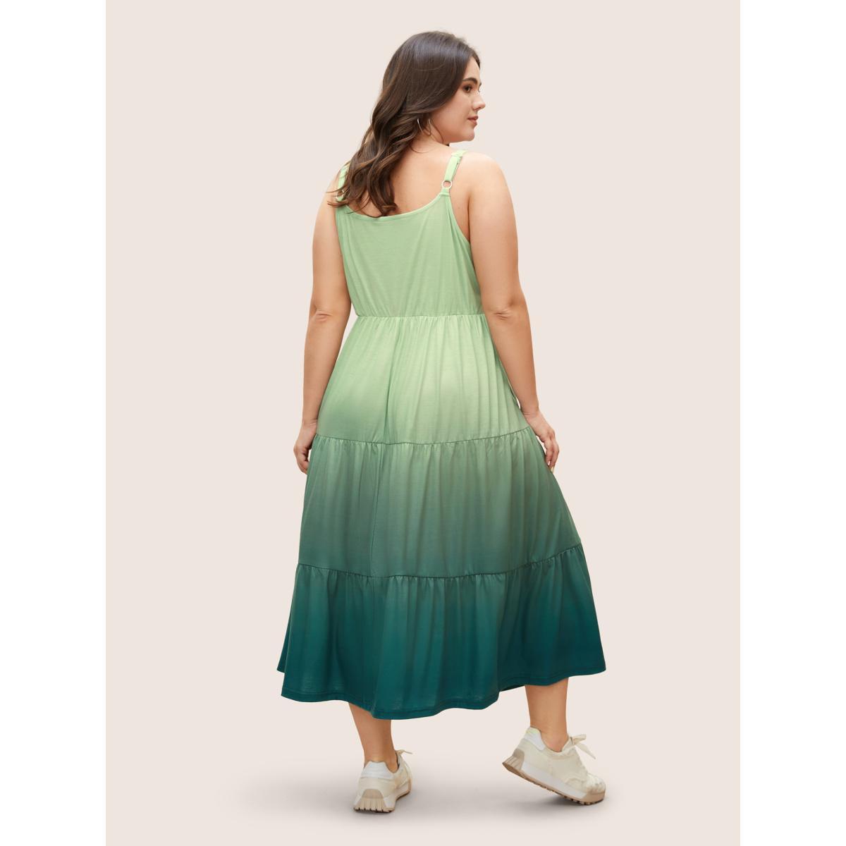Plus Size Ombre Ruffle Layered Hem Cami Dress Mint Women Casual Patchwork V-neck Sleeveless Curvy BloomChic 10/M Product Image