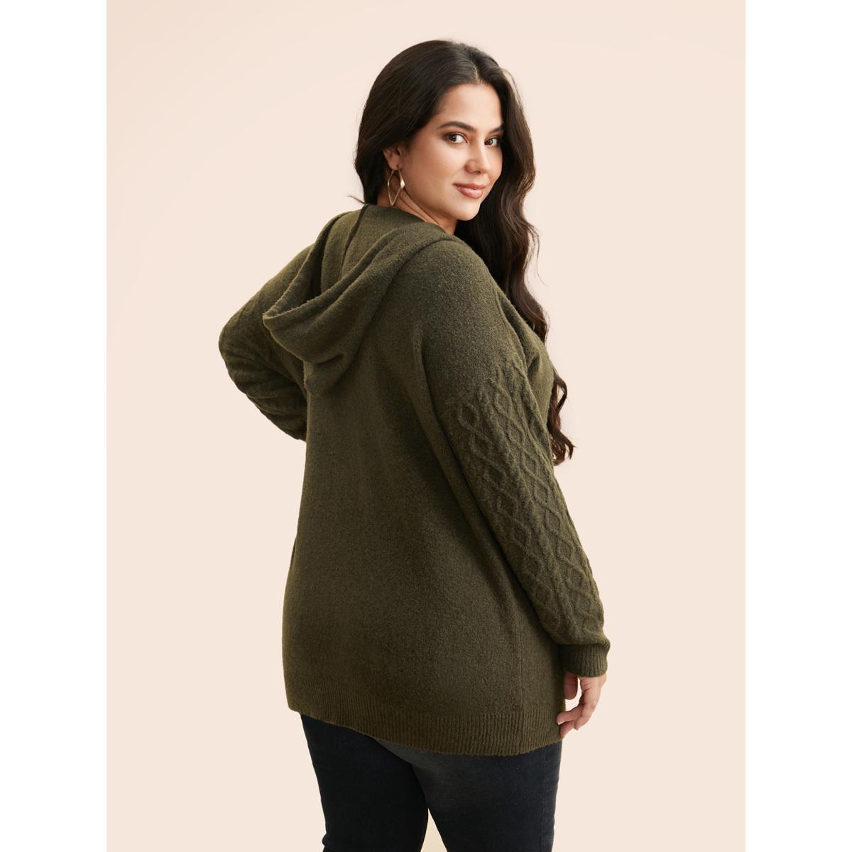 Plus Size Airy Cozy Hooded Pullover ArmyGreen Women Casual Loose Long Sleeve Hooded Everyday Pullovers BloomChic 12/L Product Image
