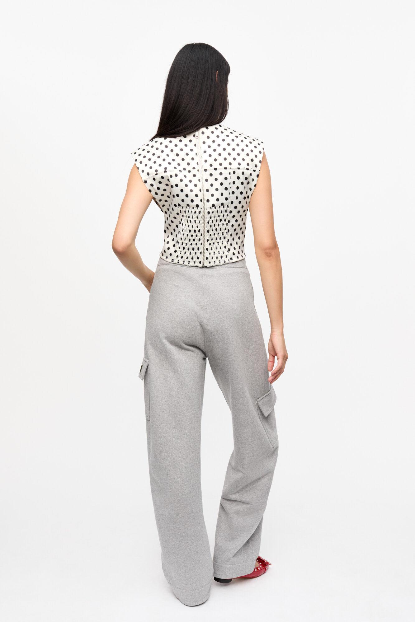 Polka-Dot Satin Corset Blouse Product Image