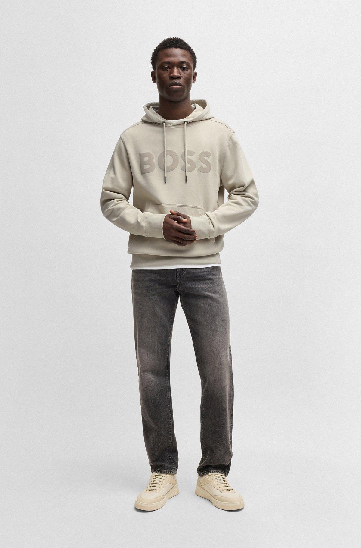 BOSS - Relaxed-fit hoodie in cotton terry with large logo - Light Beige Product Image