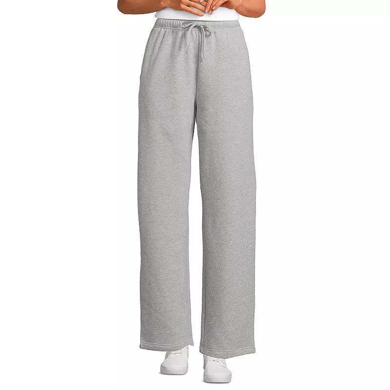 Petite Lands End Fleece High-Rise Relaxed Straight Leg Pants, Womens Product Image