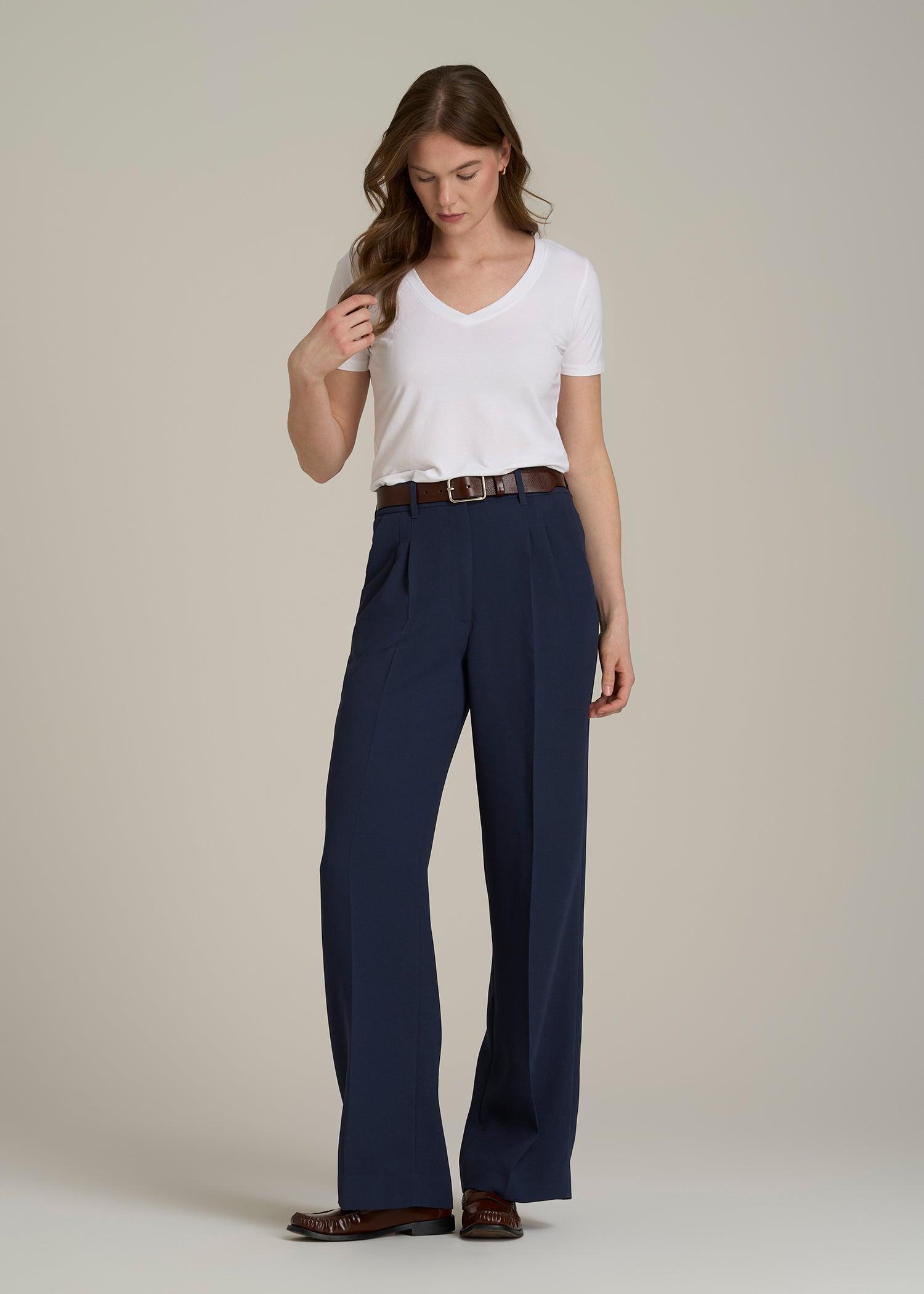 Wide Leg Pleated Dress Pants 2.0 for Tall Women in Navy Product Image