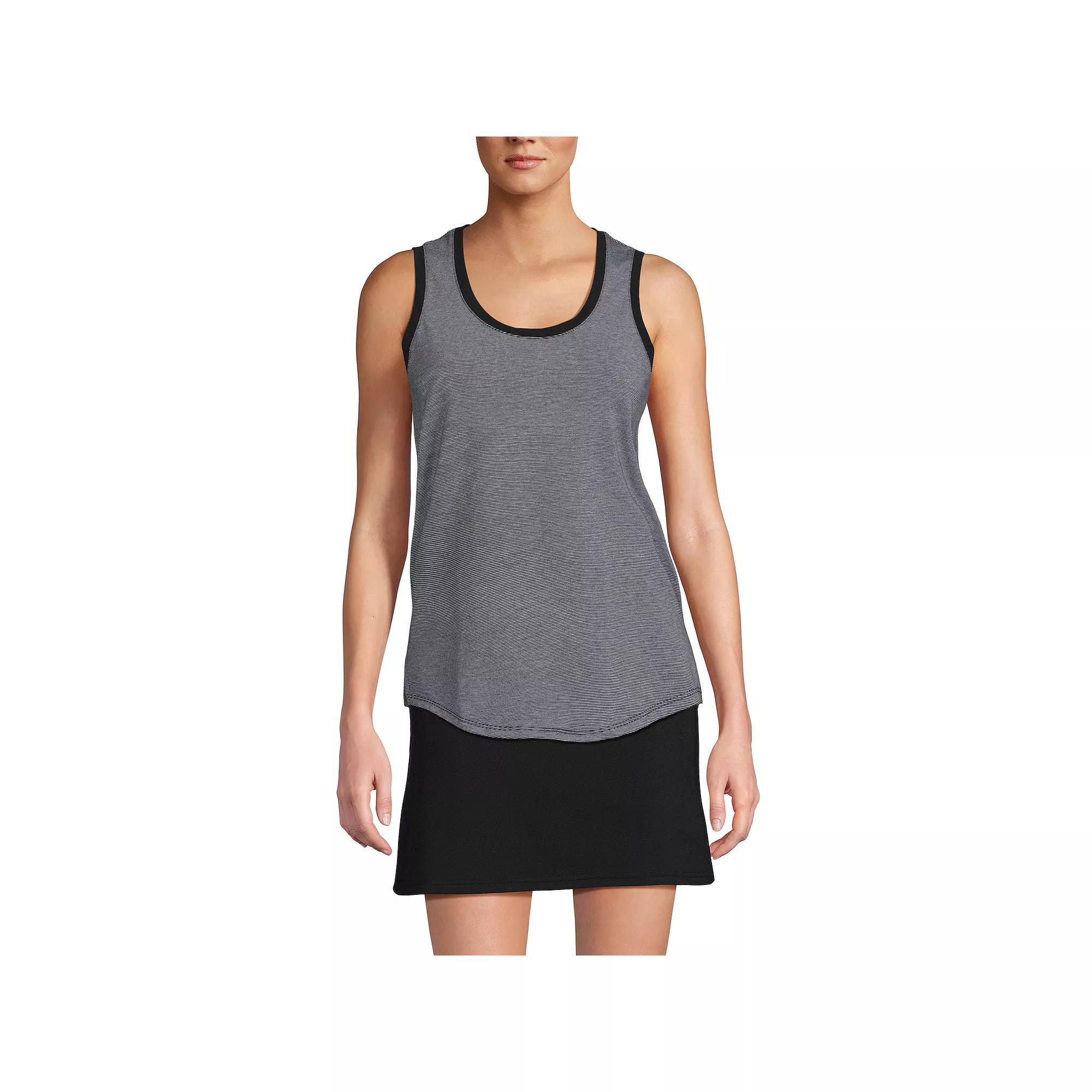 Women's Lands' End Sleeveless Tunic Curved Hem Tank Top, Size: XL Tall, Black Pinstripe Product Image