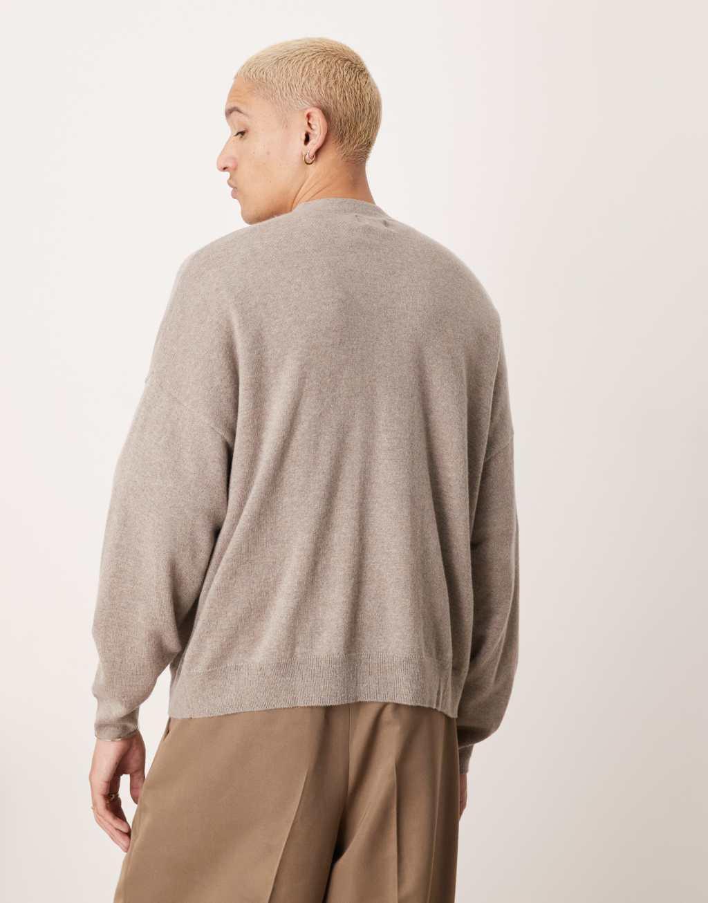 ASOS DESIGN Premium 100% cashmere oversized boxy fit cardigan in taupe Product Image