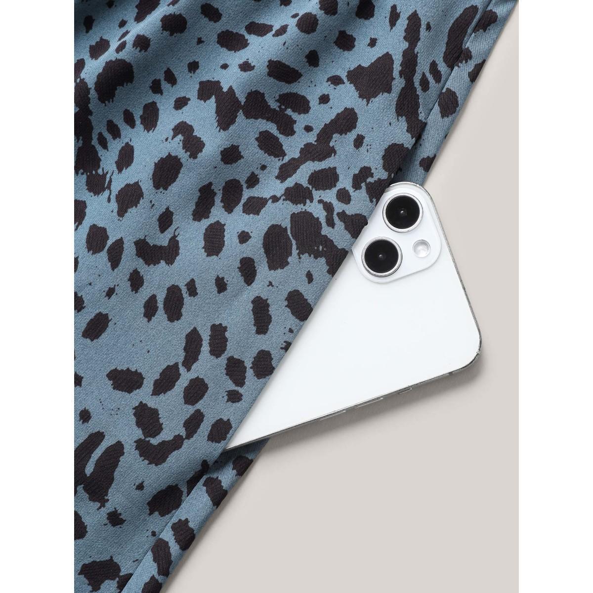 Plus Size Leopard Print Flutter Sleeve Tiered Midi Dress Stone Women At the Office Ruffles Flat collar with V-notch Cap Sleeve Curvy BloomChic 30/6X Product Image