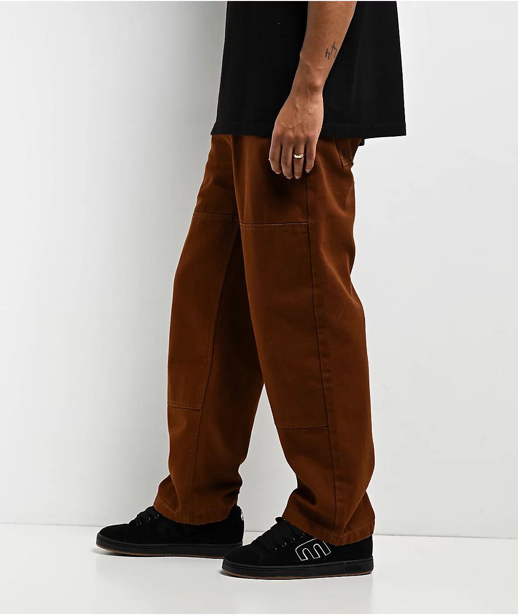 Real Tough Threads Double Knee Brown Loose Fit Pants Product Image