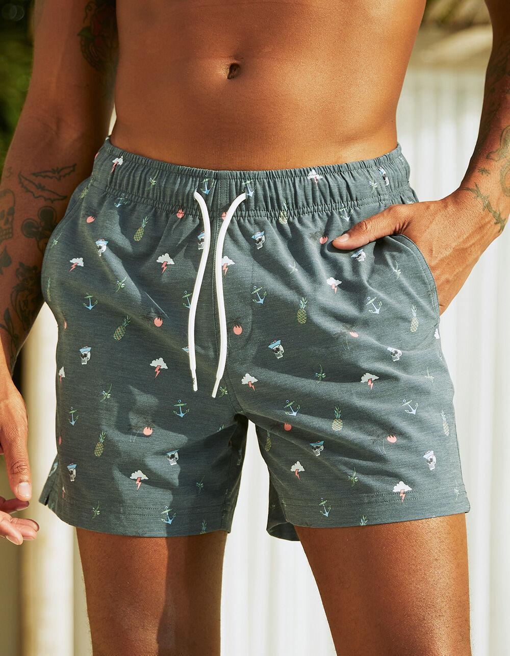 RSQ Mens Pirate Ditsy 5'' Swim Shorts - WASHED BLACK Product Image