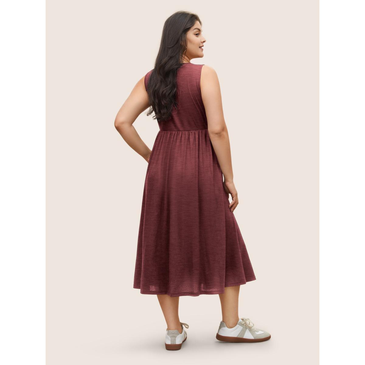 Plus Size Supersoft Essentials Solid Gathered Tank Dress Russet Women Basics Non U-neck Sleeveless Curvy Midi Dress BloomChic 12/L Product Image