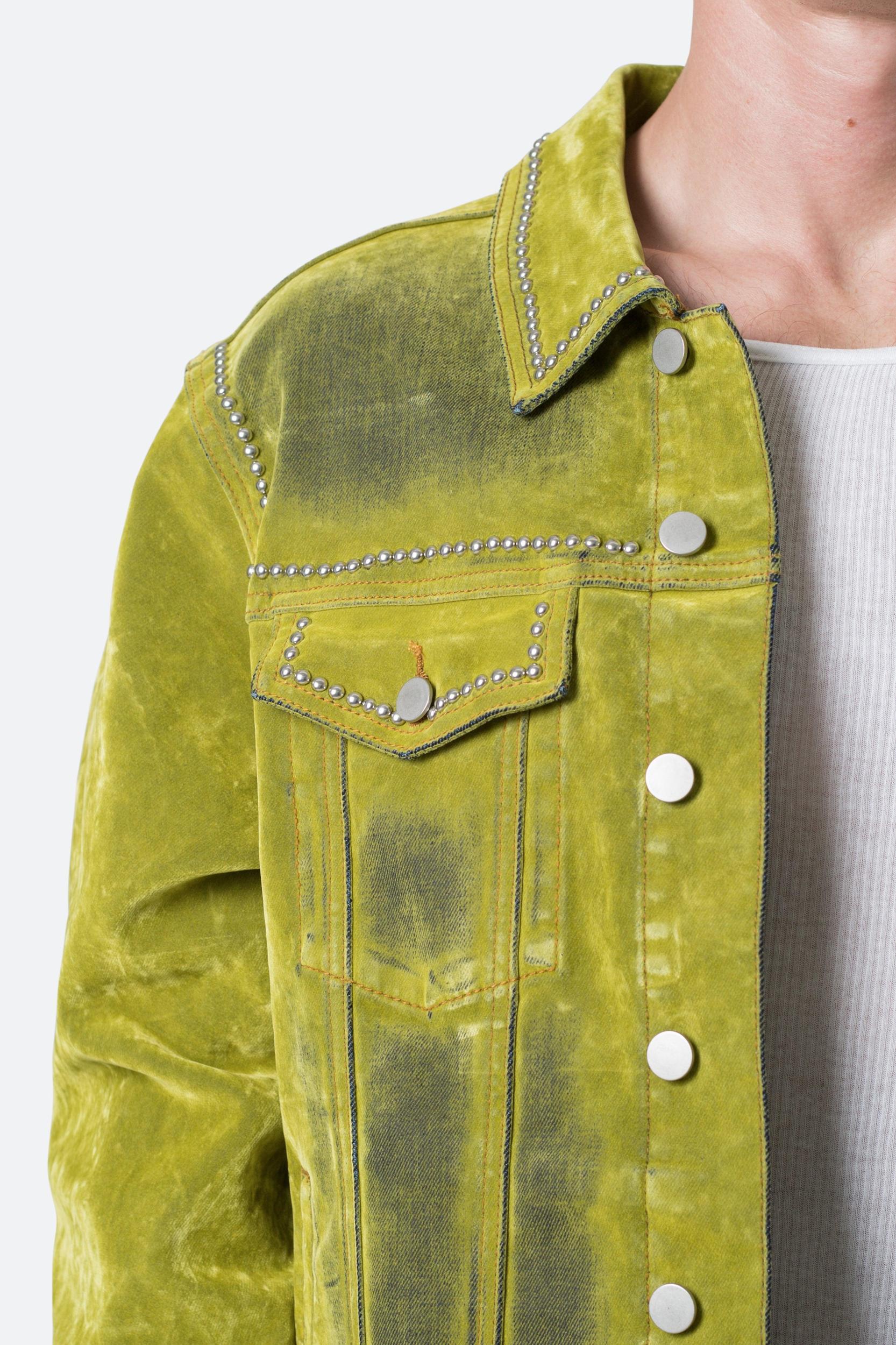 Studded Suede Denim Jacket - Green Product Image