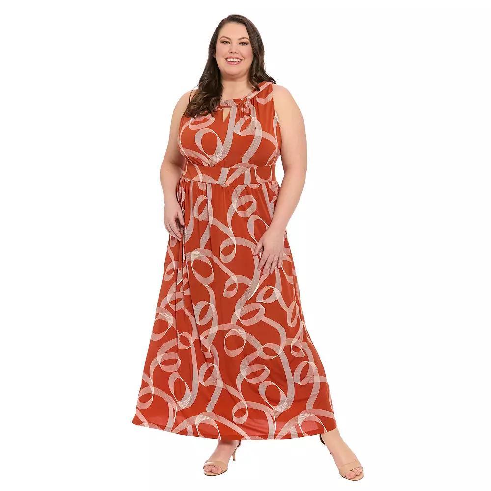 Plus Size London Times Halter Maxi Dress, Women's, Size: 16 W, Brown Ivory Product Image