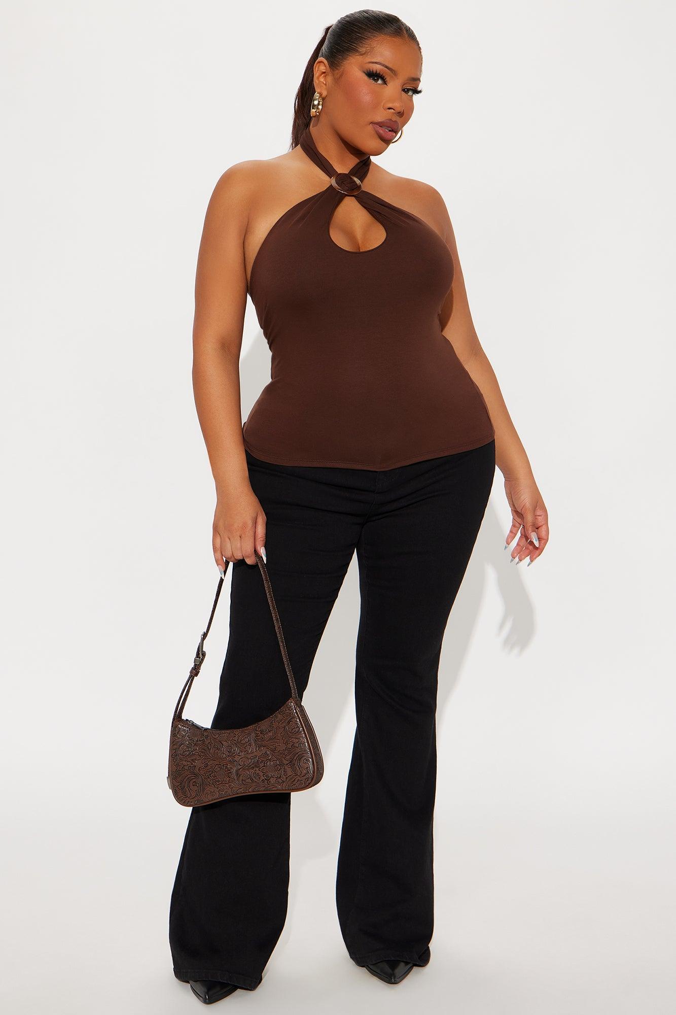 Shared Sunsets Y-Neck Halter Top - Brown Product Image