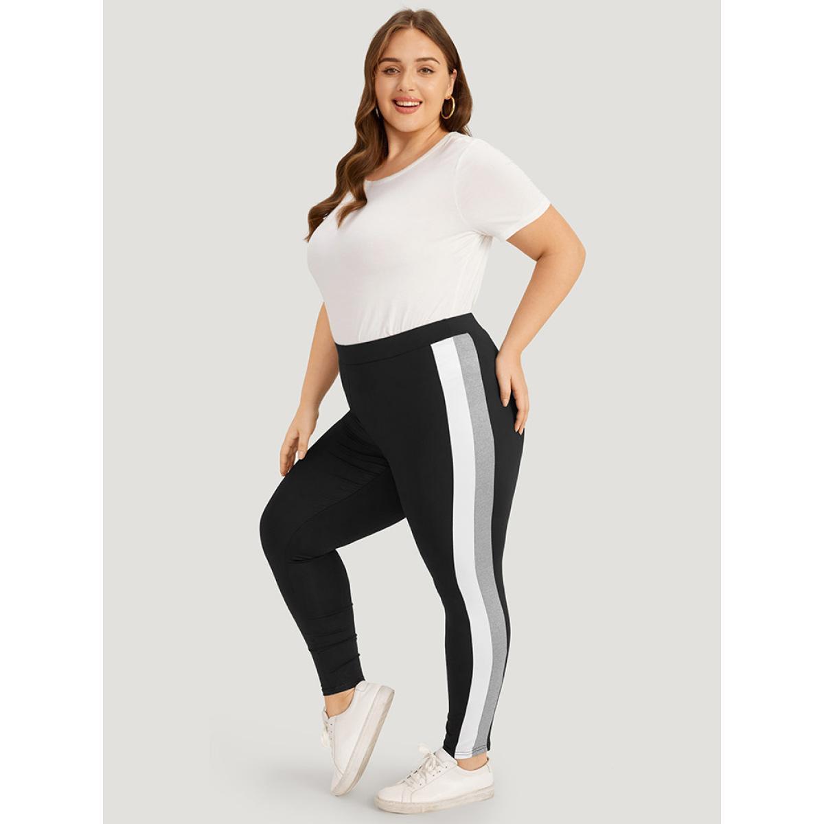 Plus Size Contrast Skinny Elastic Waist High Rise Leggings Women Multicolor Casual High stretch Skinny High Rise Dailywear Leggings BloomChic 12/L Product Image