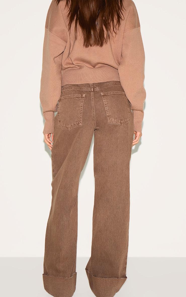 Washed Brown Turn Up Hem Jeans Product Image