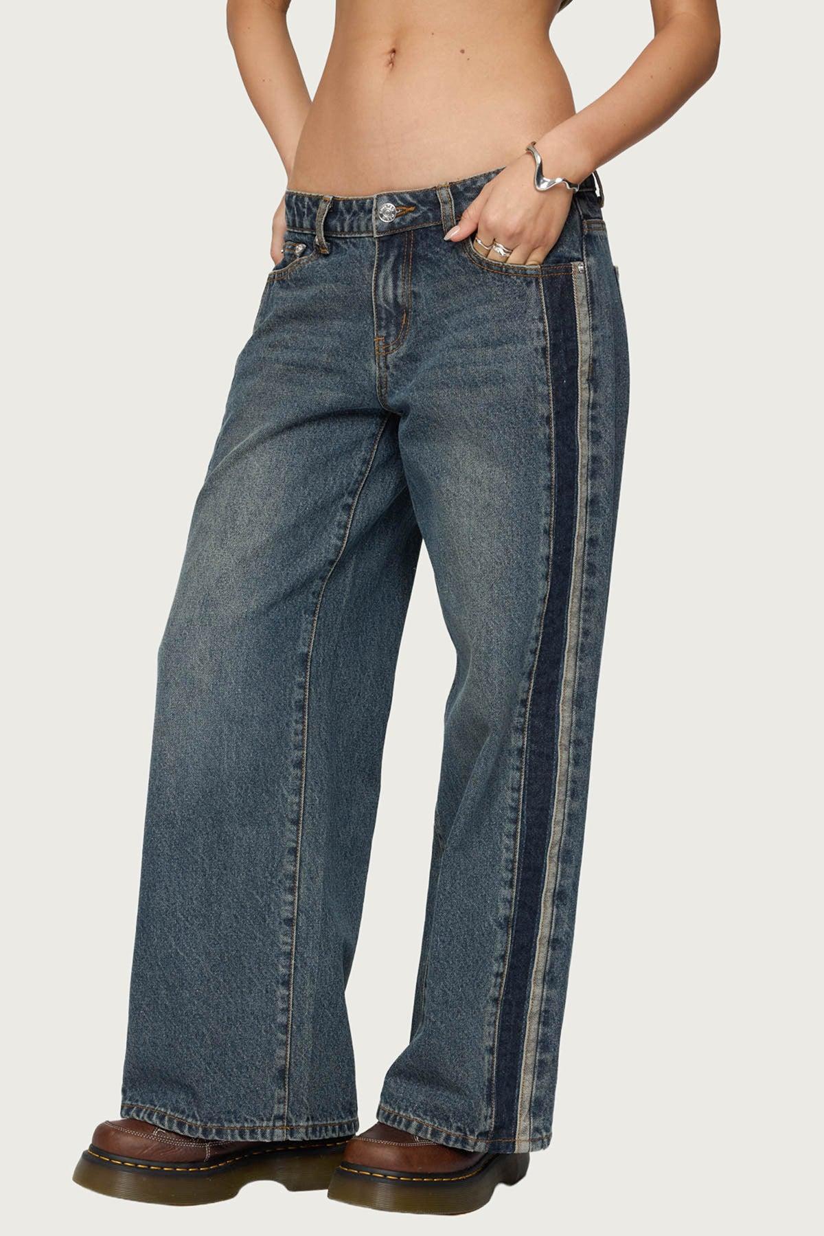 Petite Contrast Panel Low Rise Jeans Product Image
