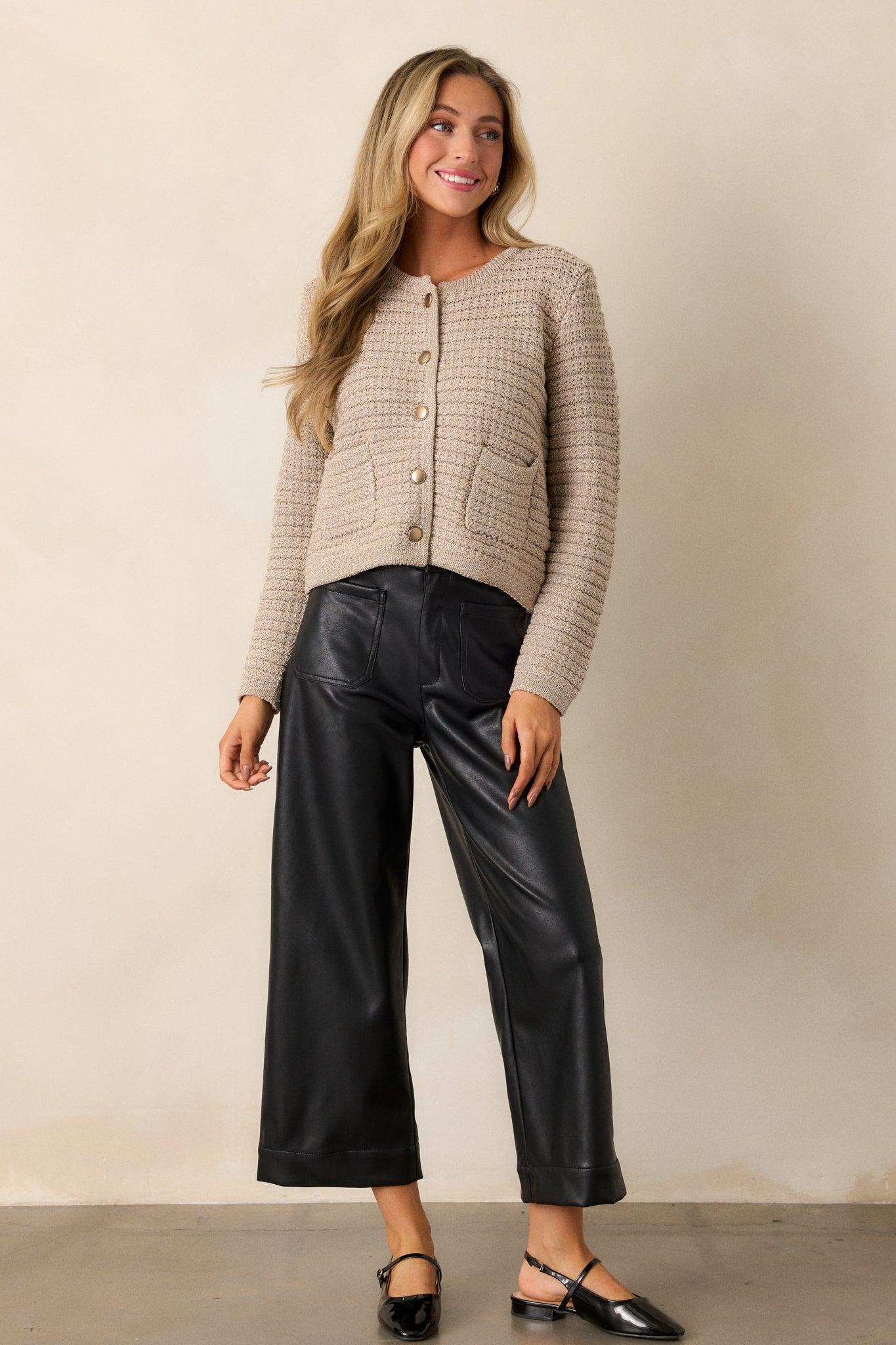 Chasing You Light Mocha Knit Button Front Cardigan Product Image