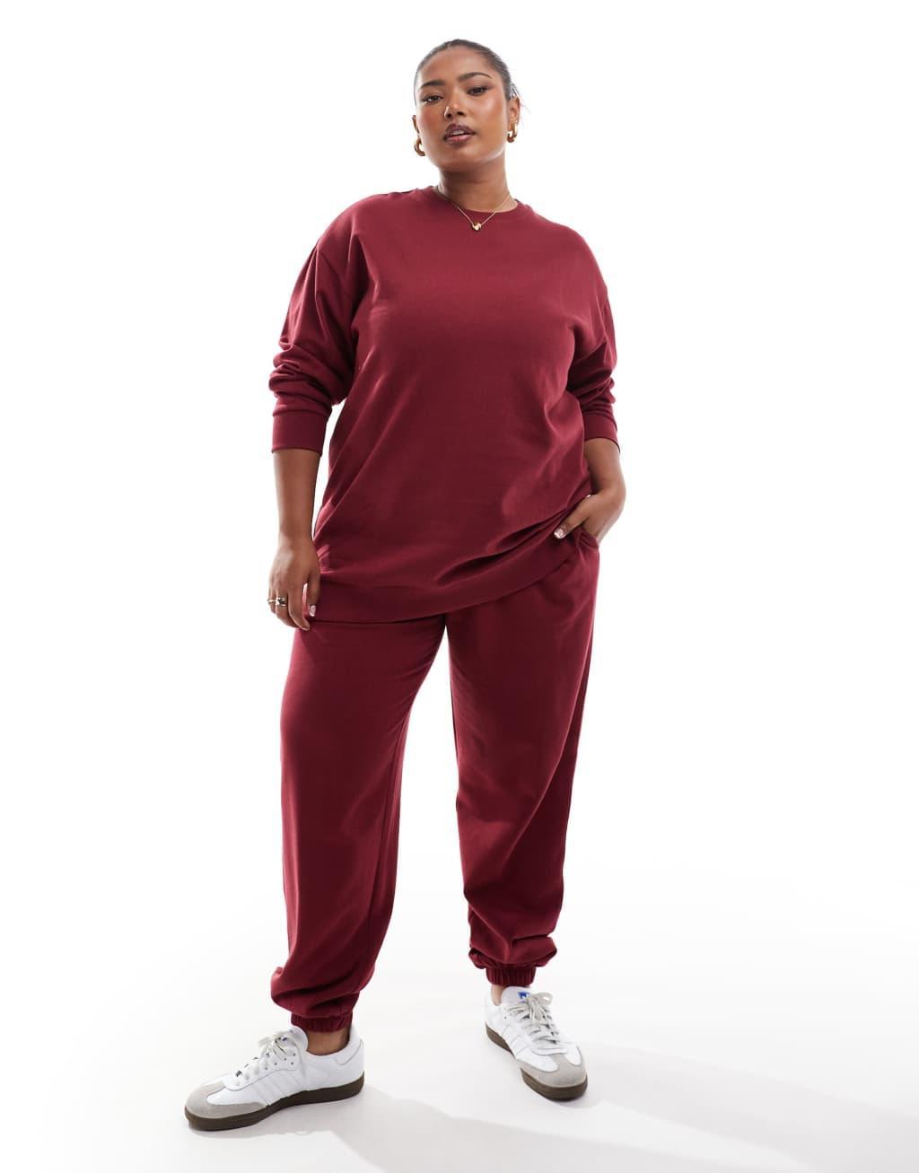 Yours crew neck sweatshirt in burgundy - part of a set Product Image