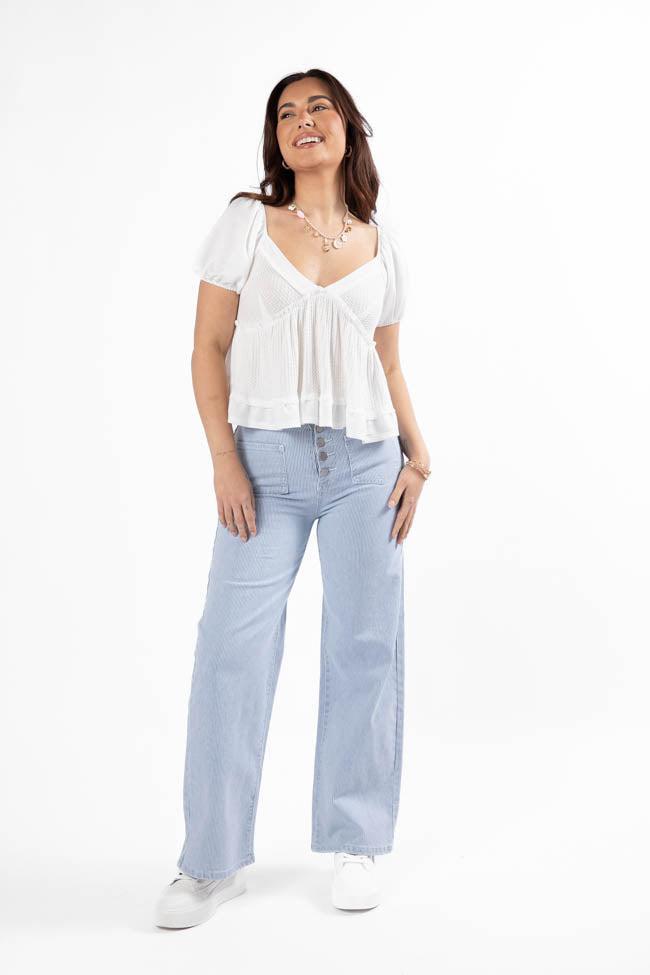 What I Thought Ivory V-Neck Waffle Knit Short Sleeve Top SALE Product Image