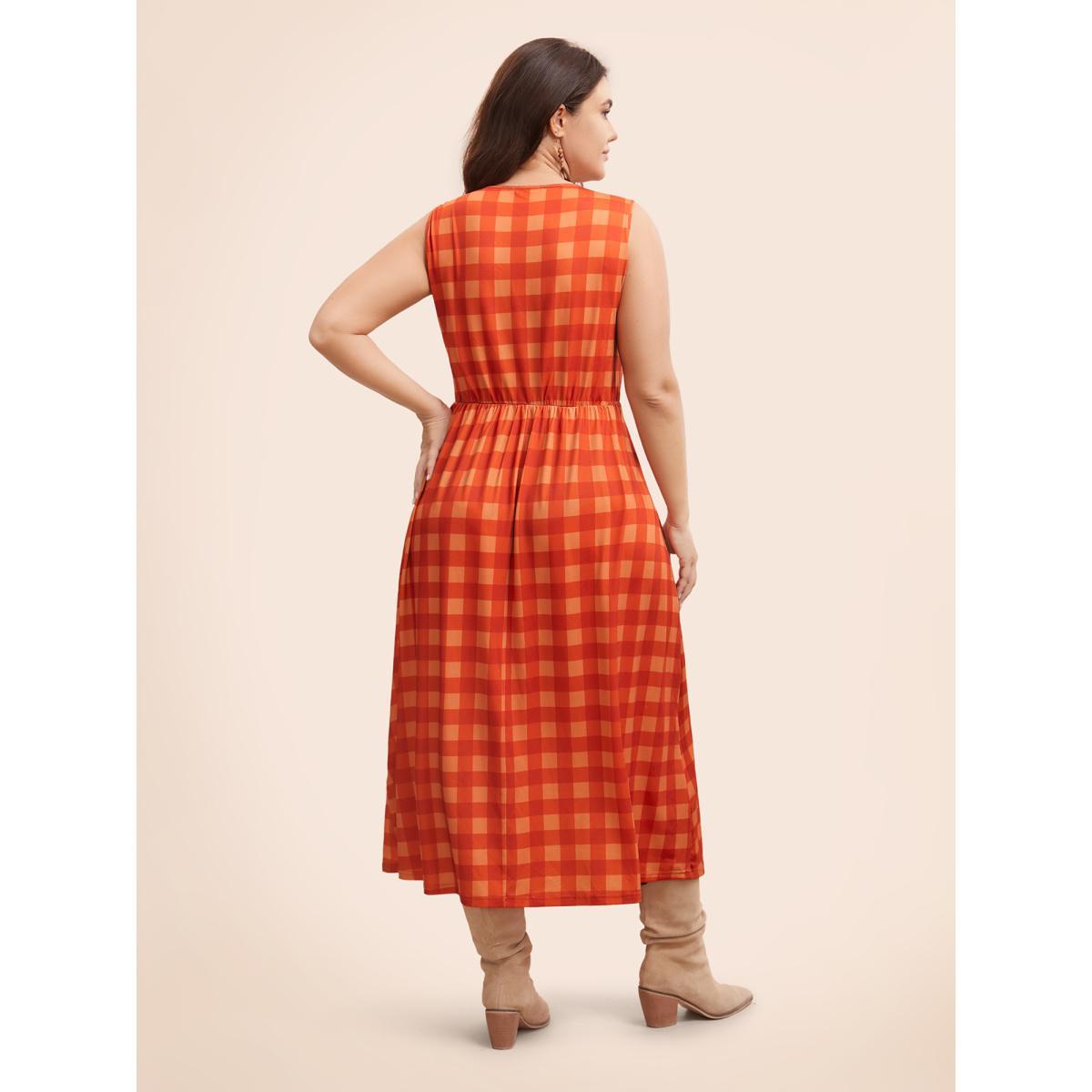 Plus Size Round Neck Plaid Tank Dress Brightred Women Casual Non Round Neck Sleeveless Curvy BloomChic 12/L Product Image