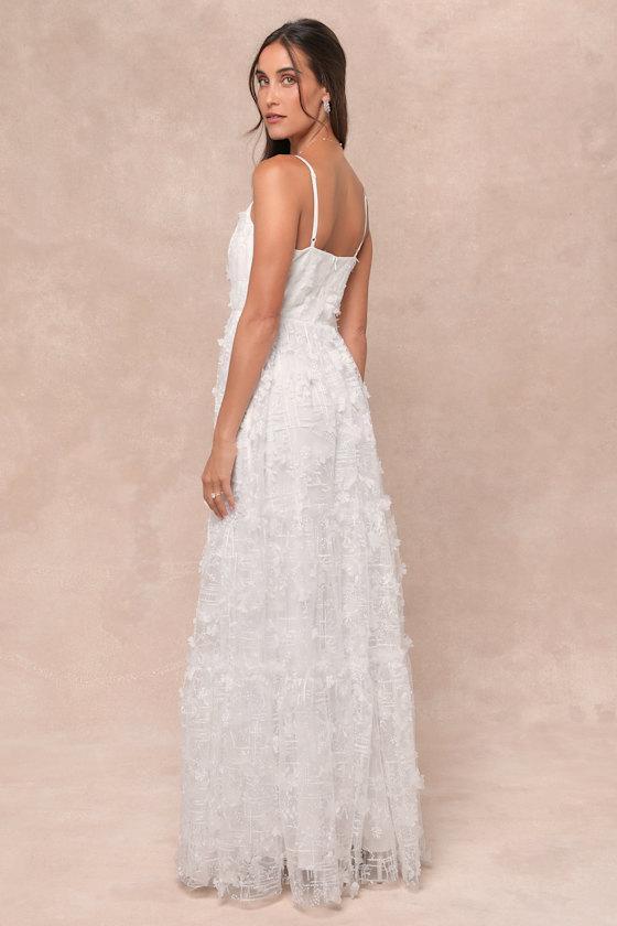 Adoringly Yours White Tiered 3D Floral Maxi Dress Product Image