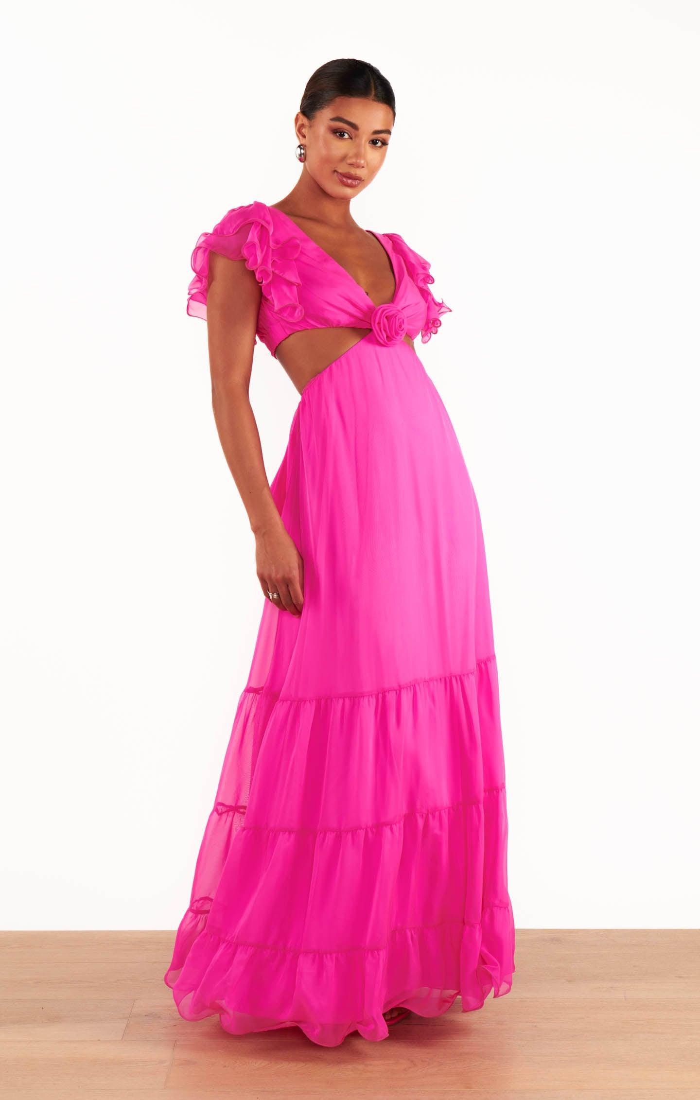 Christine Maxi Dress ~ Shocking Pink Chiffon Product Image