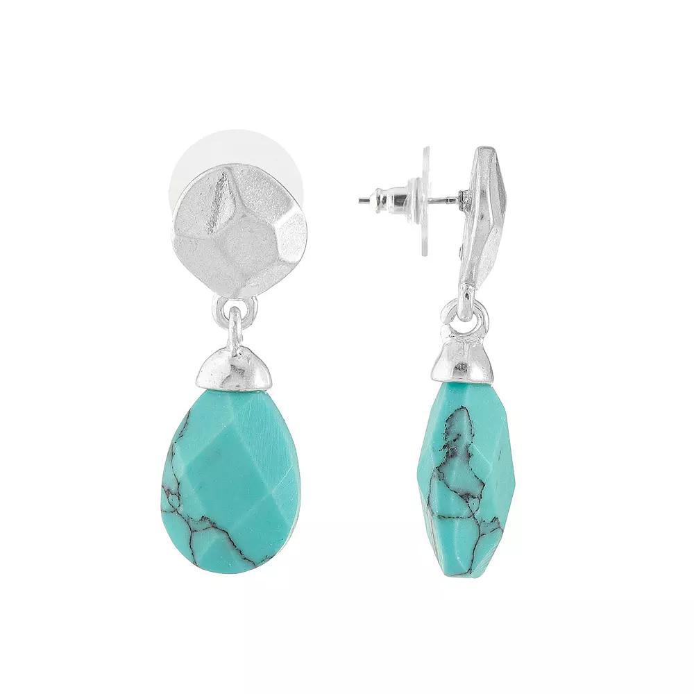 Bella Uno Silver Plated Simulated Turquoise Drop Earrings, Women's, Silver Tone Product Image