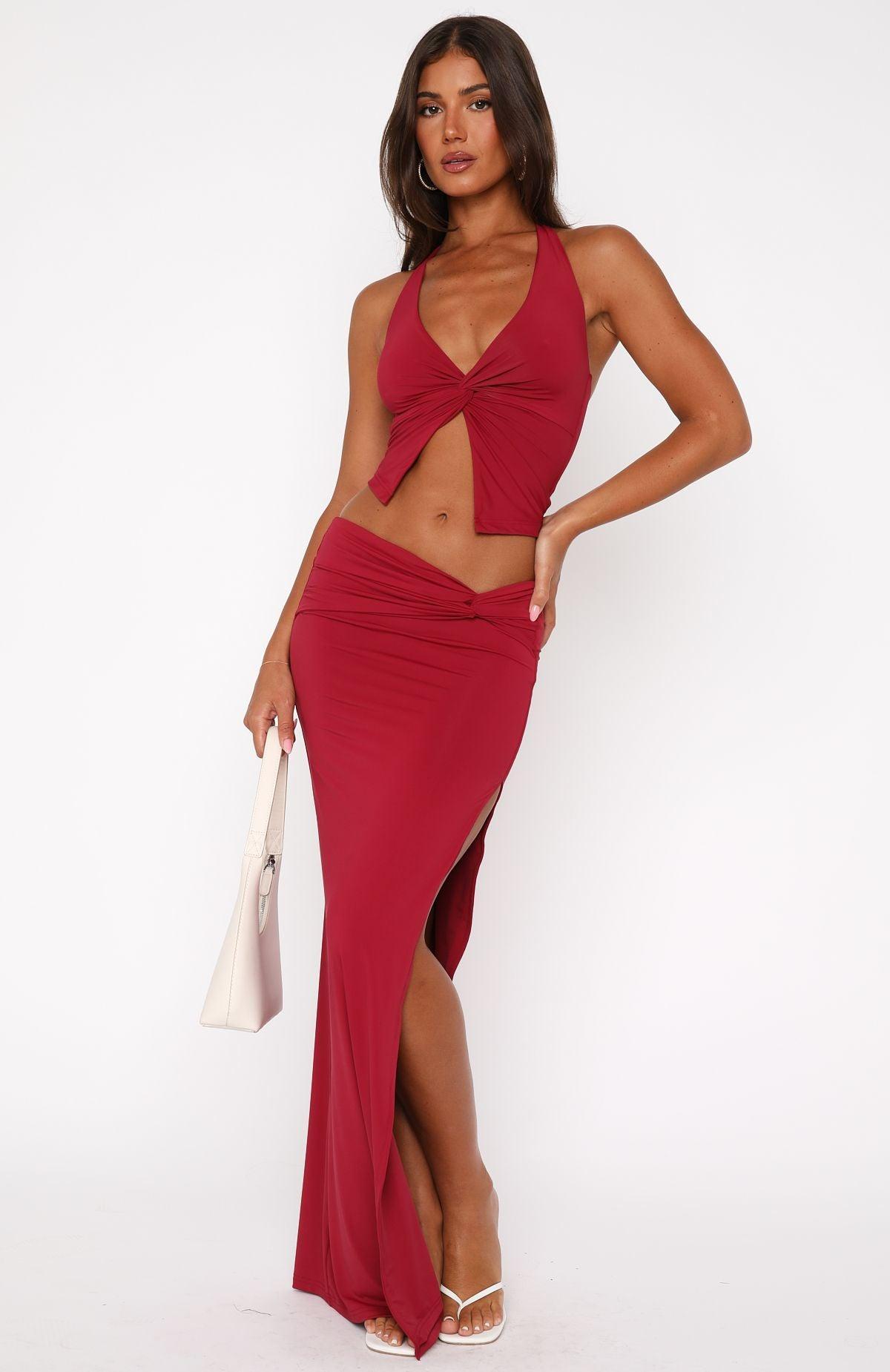 Made You Look Halter Top Burgundy Product Image
