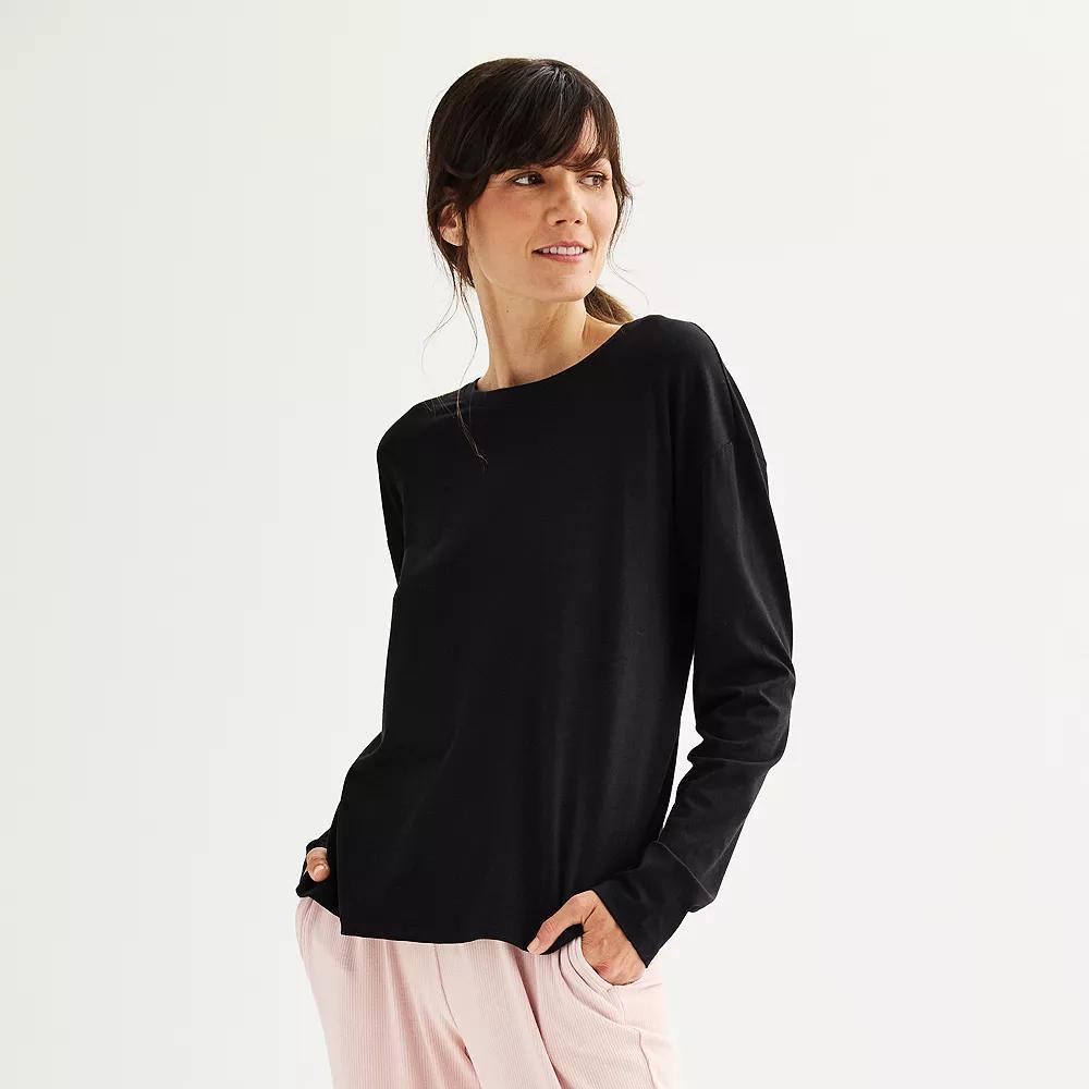 Women's Sonoma Goods For Life® Drop-Shoulder Long Sleeve Sleep Tee, Size: XS, Mineral Black Product Image