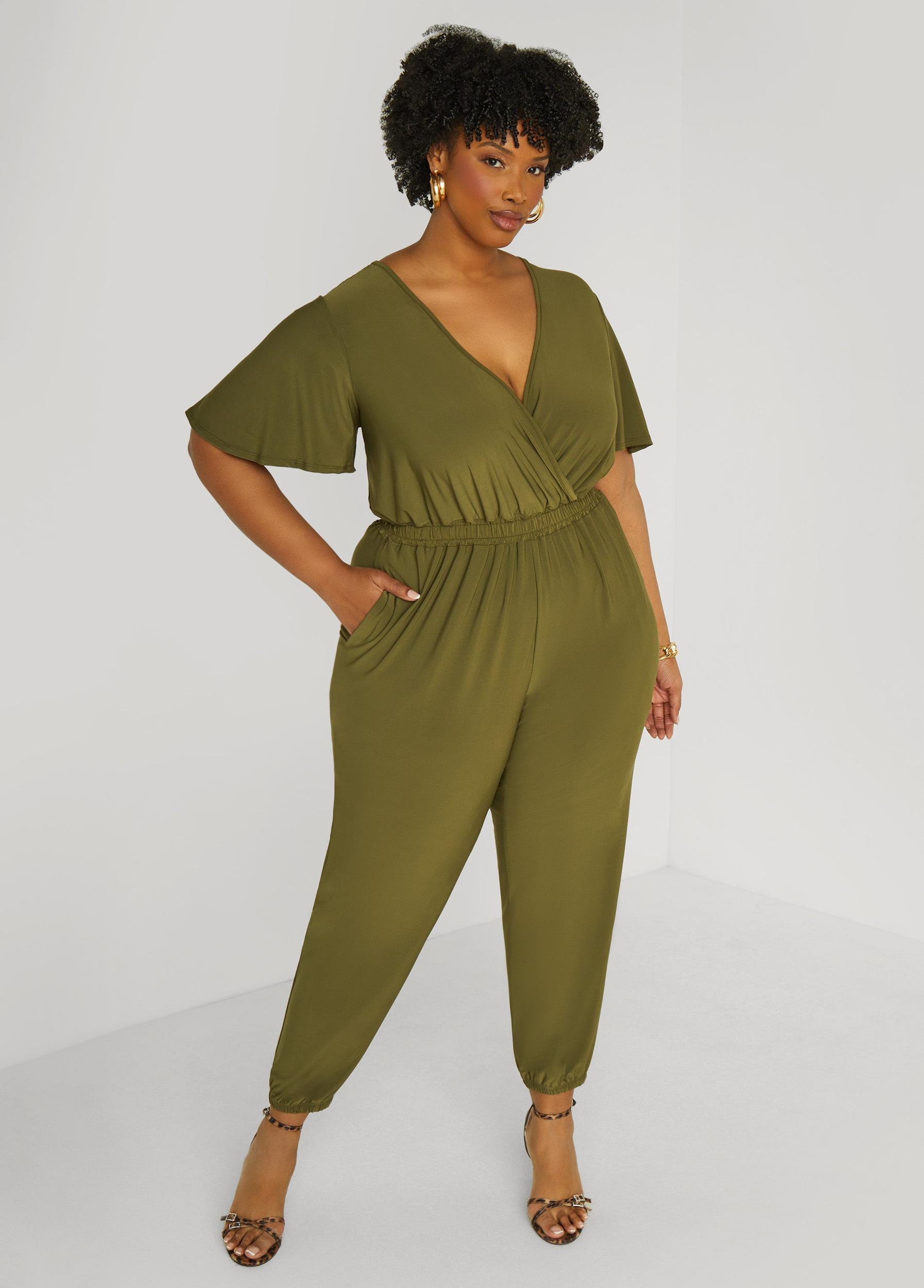 Faux Wrap Stretch Knit Jumpsuit Product Image