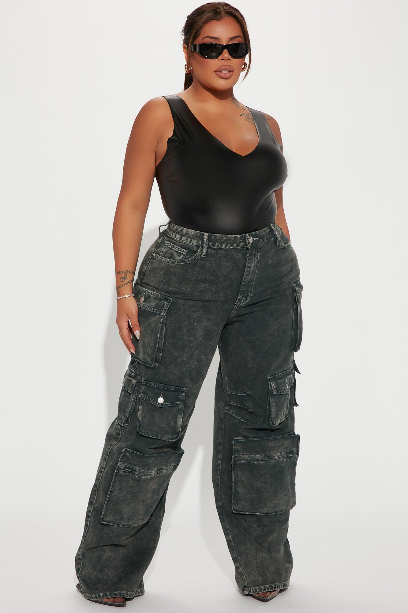 Lily High Rise Cargo Jeans - Green Product Image