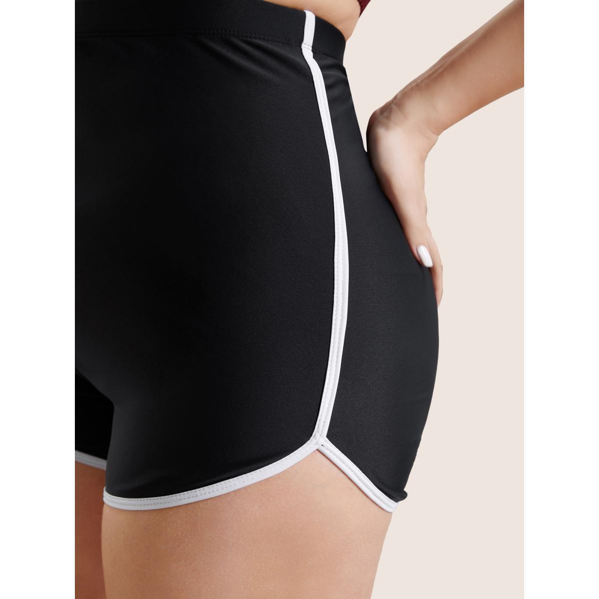 Plus Size Contrast Trim Elastic Waist High Rise Swim Bottom Women's Swimwear Black Beach Contrast High stretch Skinny High Rise Curve Swim Bottoms BloomChic 14-16/1X Product Image