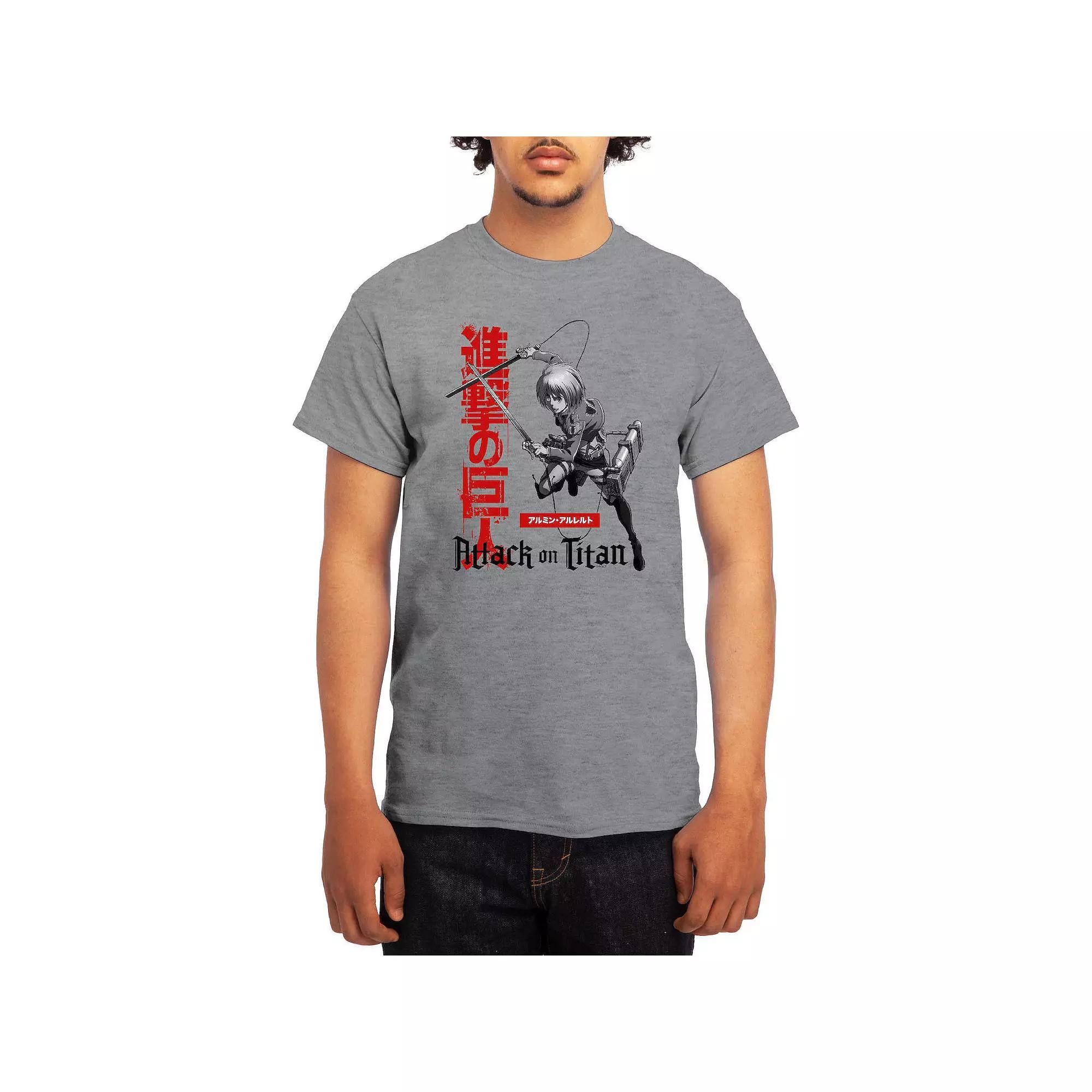 Men's Attack on Titan Armin Action Kanji Tee, Size: Medium, Athletic Grey Product Image