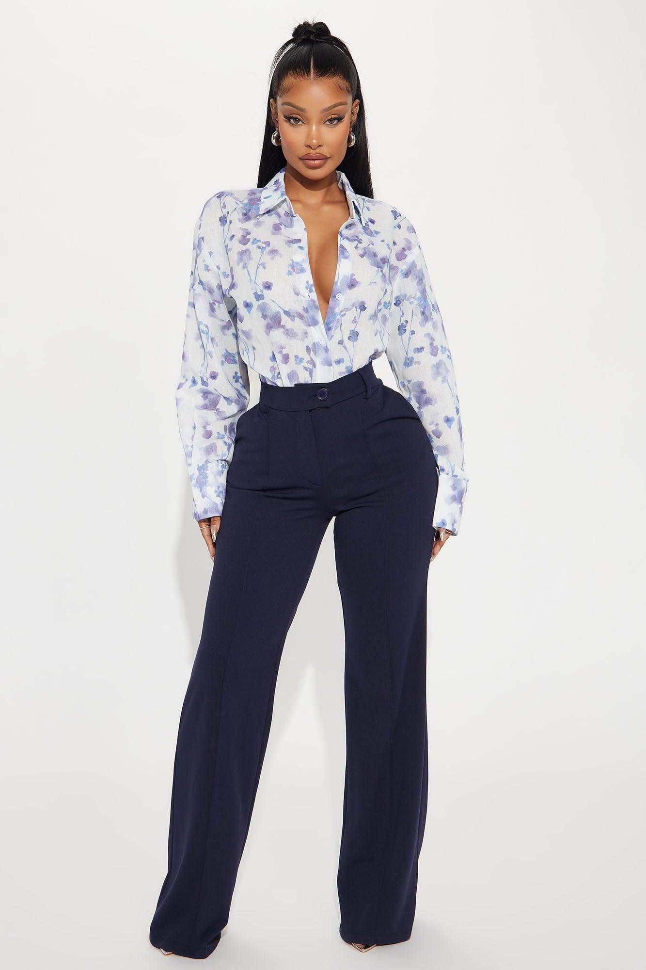 Heidi Wide Leg Trouser Pant - Navy Product Image