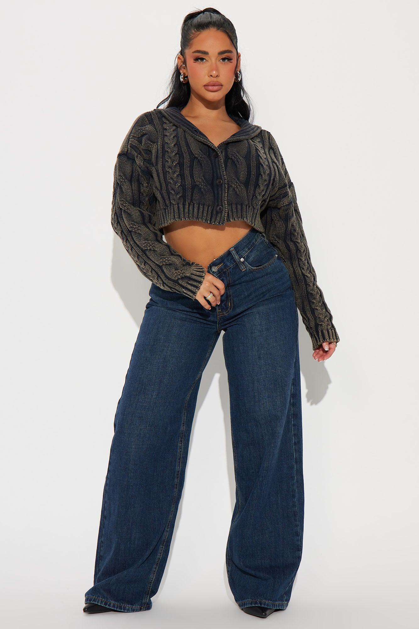Nikki Washed Cable Knit Cardigan - Grey Product Image