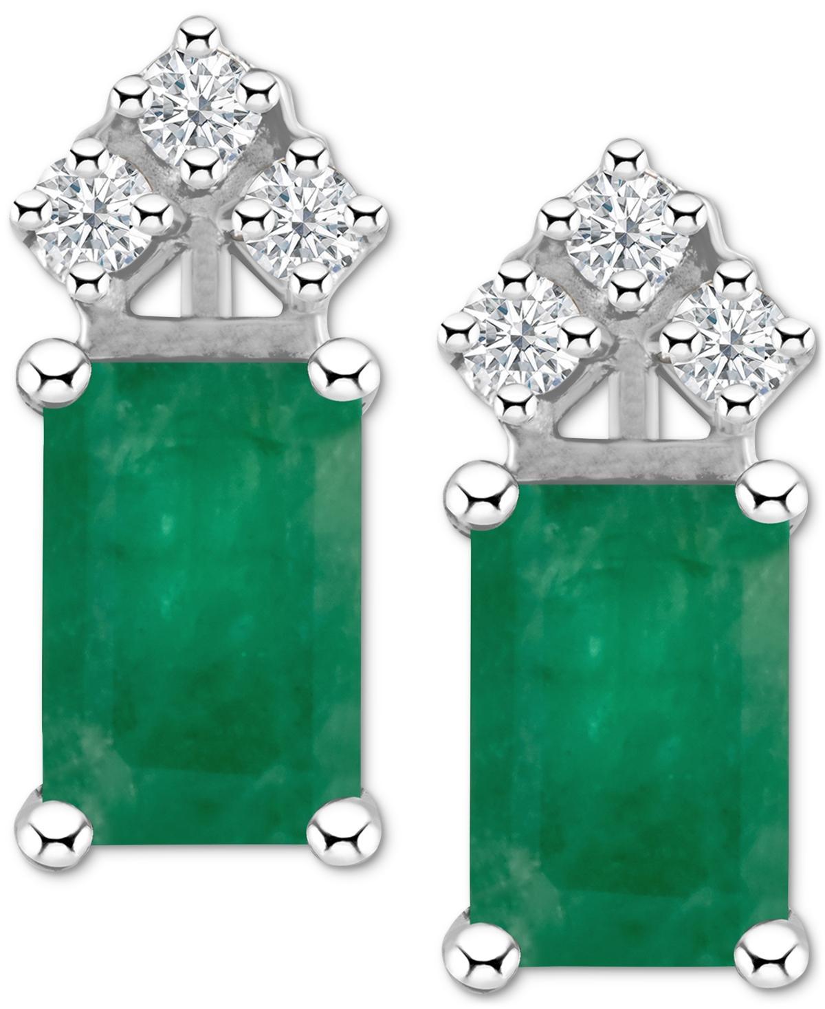 Celebration Gems 14k Gold Emerald Cut White Opal & 1/8 Carat T.W. Diamond Stud Earrings, Womens Product Image