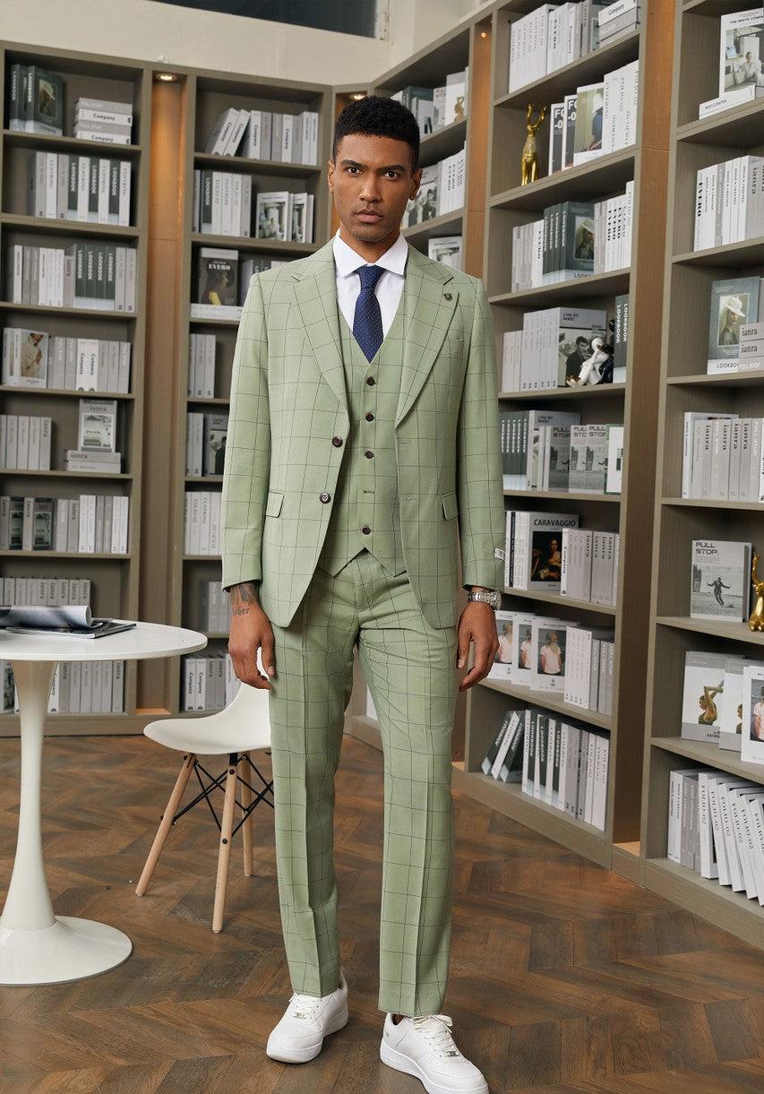 Stacy Adams - 3 Piece Suit 2 Buttons Windowpane Hybrid Fit In Green Product Image