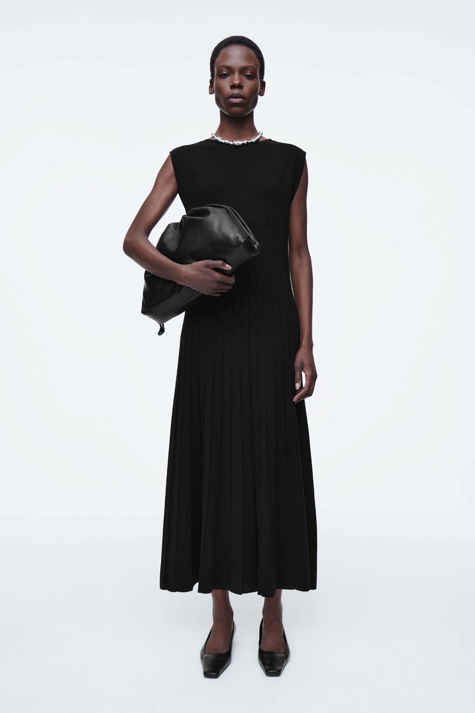 KNITTED PLEATED MAXI DRESS Product Image