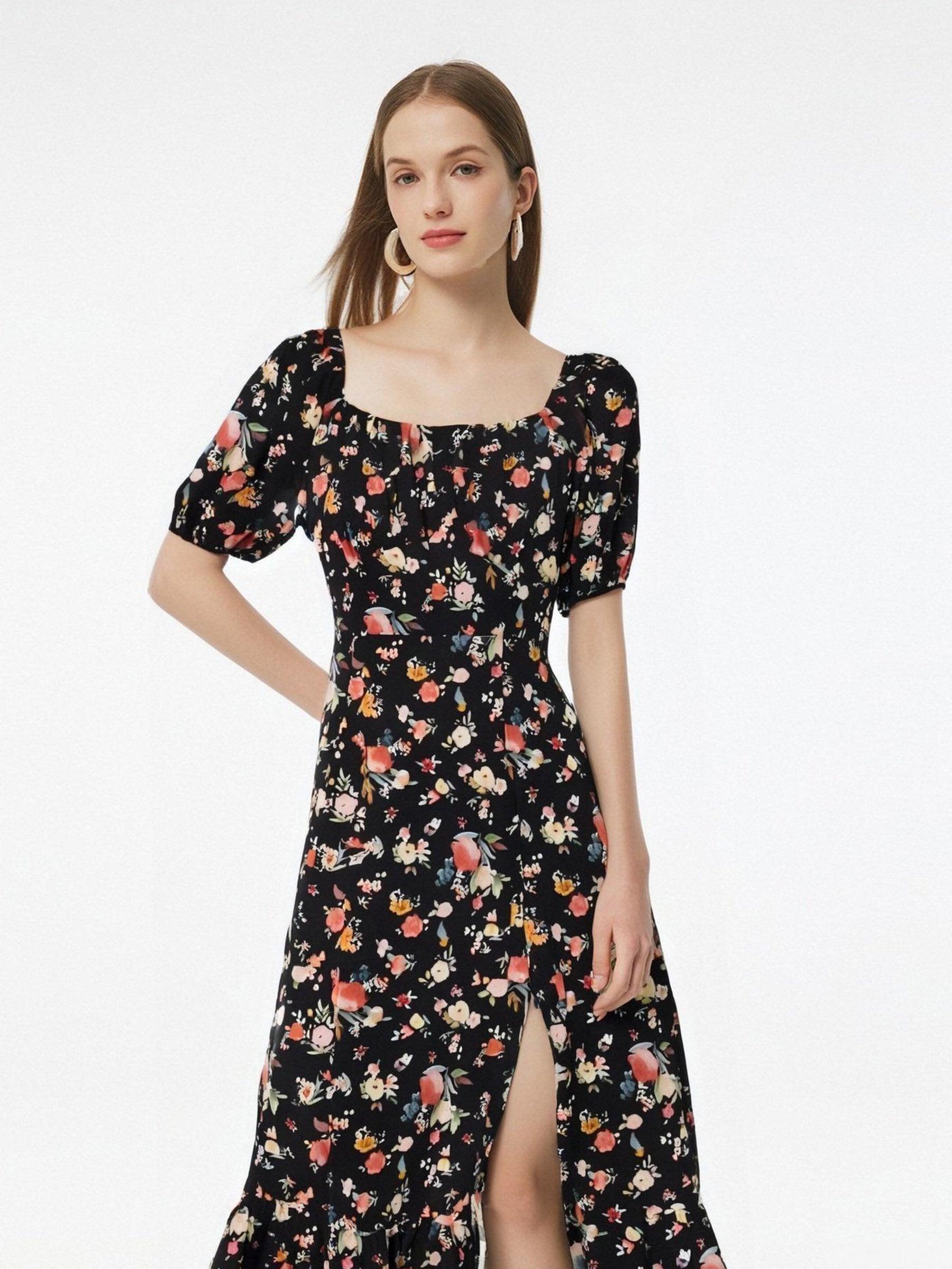 16MM Mulberry Silk Square Neck Women Side Slit Maxi Dress Product Image