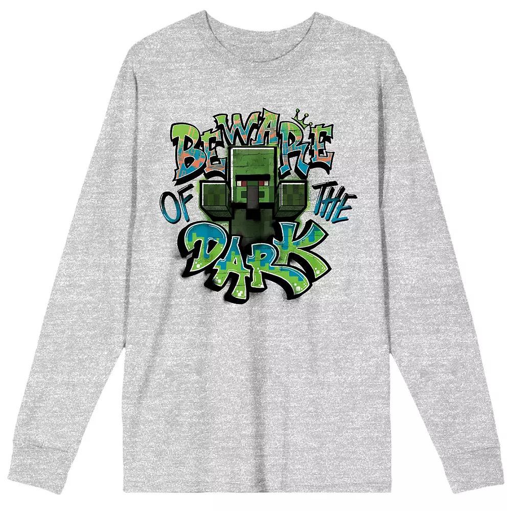 Men's Minecraft Zombie Villager Beware Of The Dark Long Sleeve Tee, Size: Large, Gray Product Image