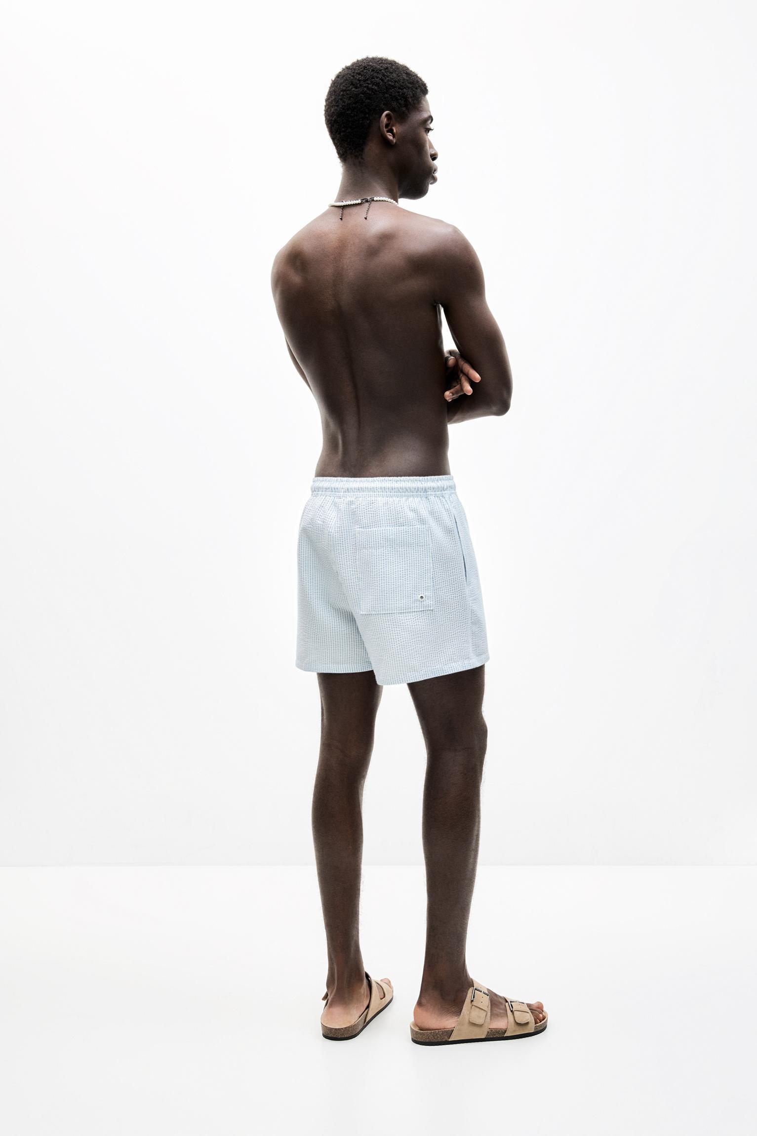 Striped seersucker swimming trunks Product Image